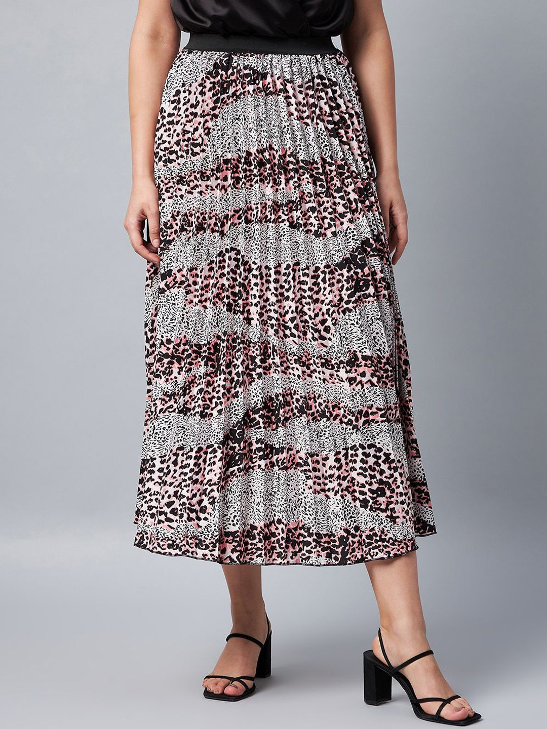 Chemistry Animal Printed Pleated Maxi Flared Skirt