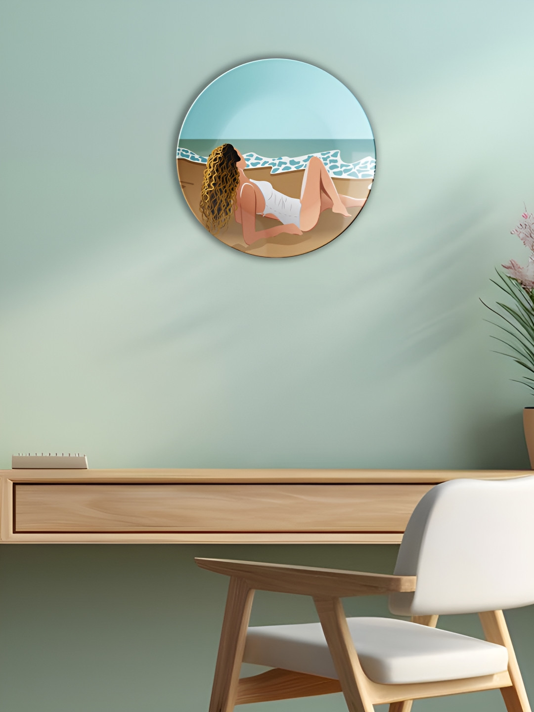 THE QUIRKY HOME Serene Sunbather Decorative Crafted Ceramics Glossy Hall Wall Plates-10In