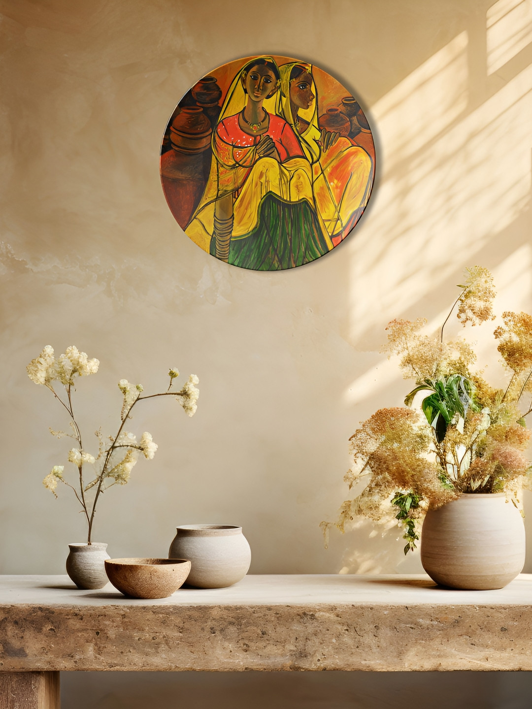 THE QUIRKY HOME A Glimpse into Life Ceramic Ethnic Motifs Matte Hall Wall Plates-10In