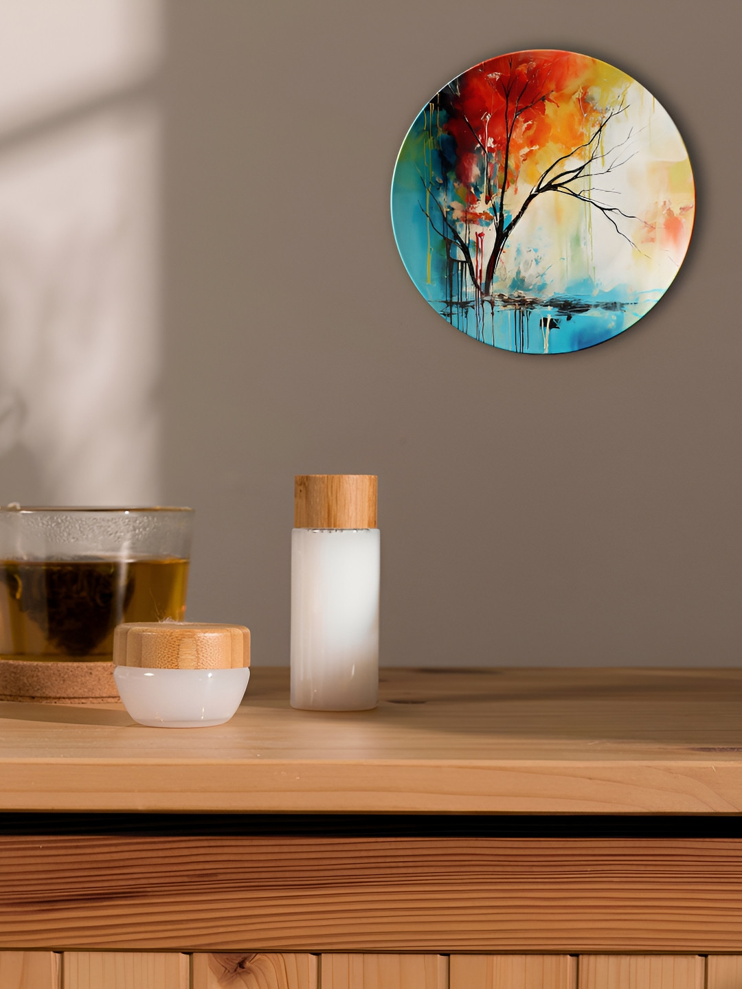 THE QUIRKY HOME Fiery Landscape Crafted Ceramics Matte Hanging Hall Wall Plates-8In