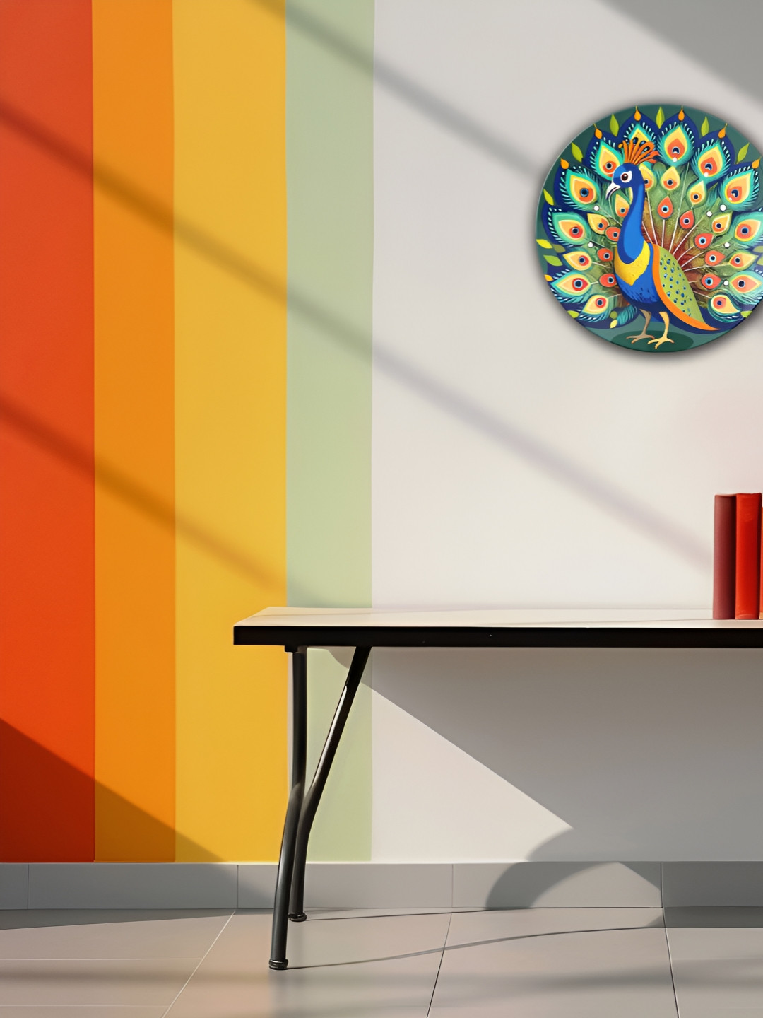 THE QUIRKY HOME Colorful Peacock Crafted Ceramics Glossy Hanging Hall Wall Plates-10In