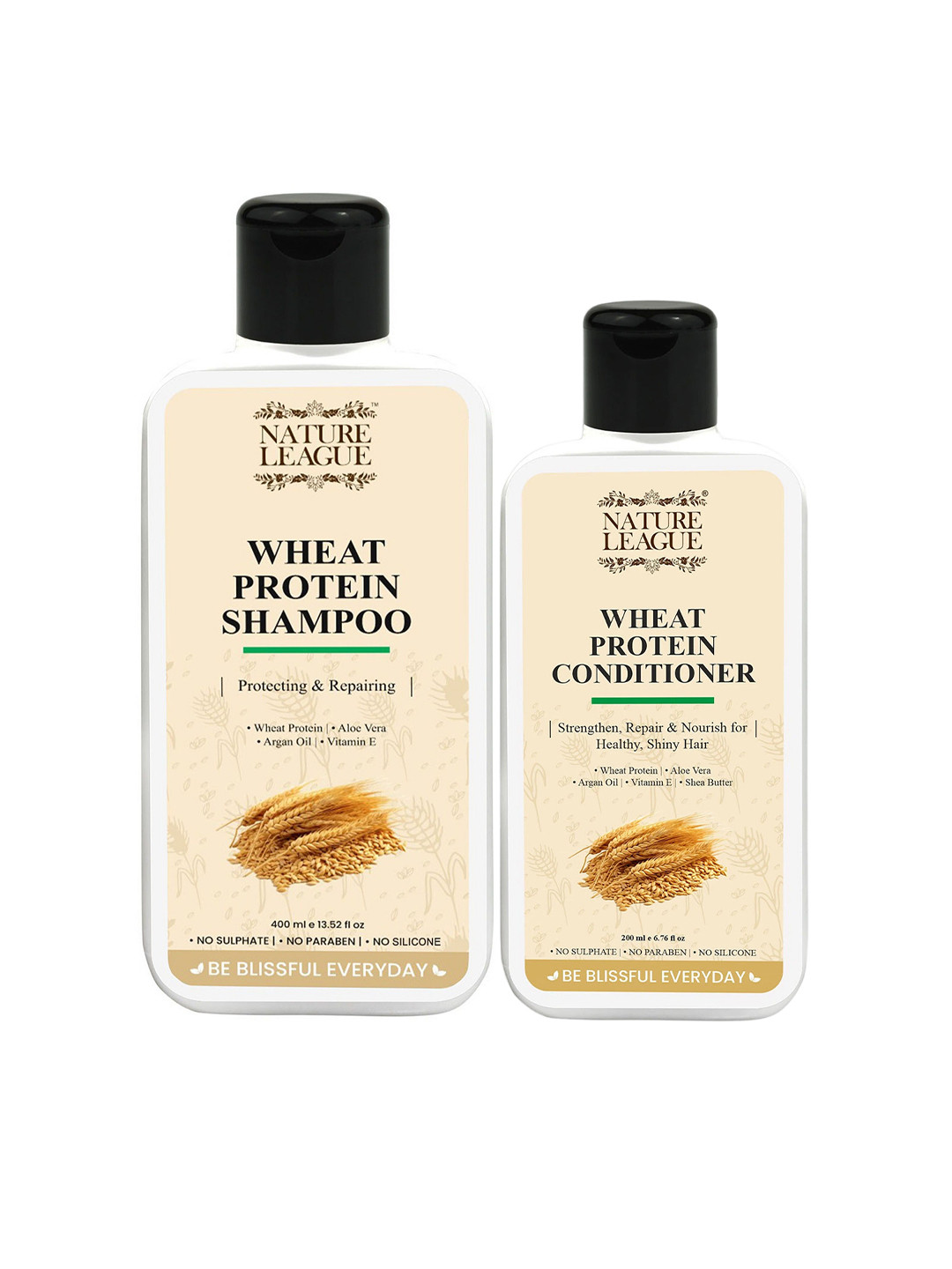 NATURE LEAGUE Set Of 2 Wheat Protein Shampoo - 400 ml & Conditioner - 200 ml