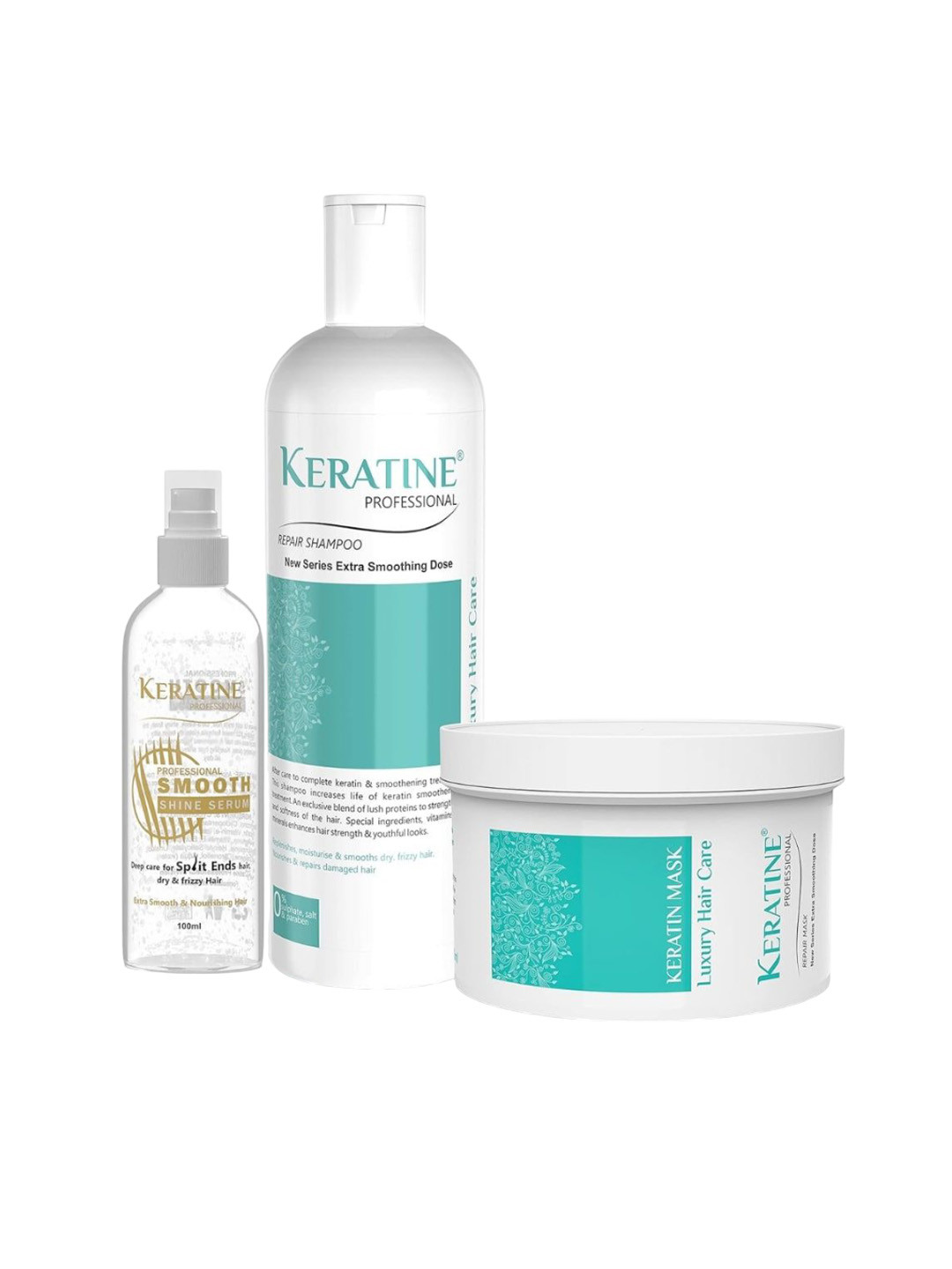 KERATINE PROFESSIONAL Set Of 3 Smoothing Hair Shampoo With Serum & Mask Combo