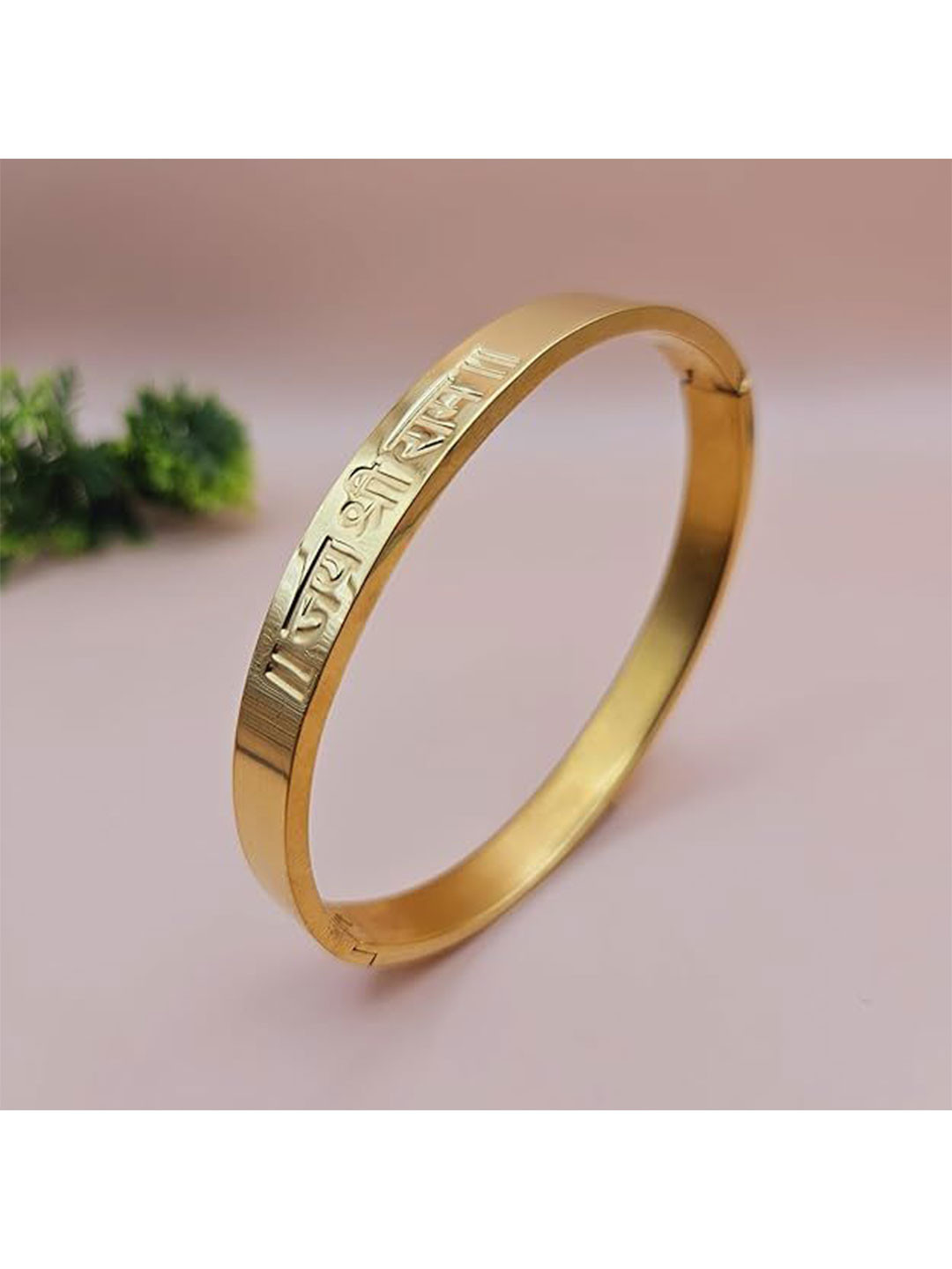 MEENAZ Men Gold-Plated Stainless Steel Shri Ram Anti Tarnish Kada Bracelet