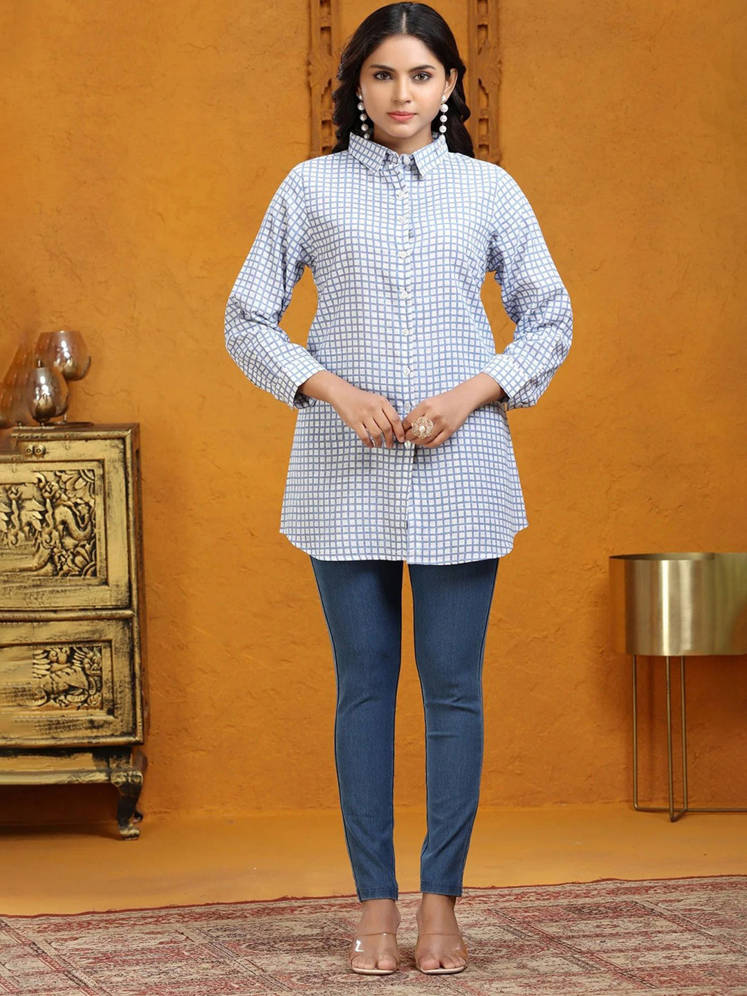 COTTON CULTURE Women Shirt Collar Checked Tunic