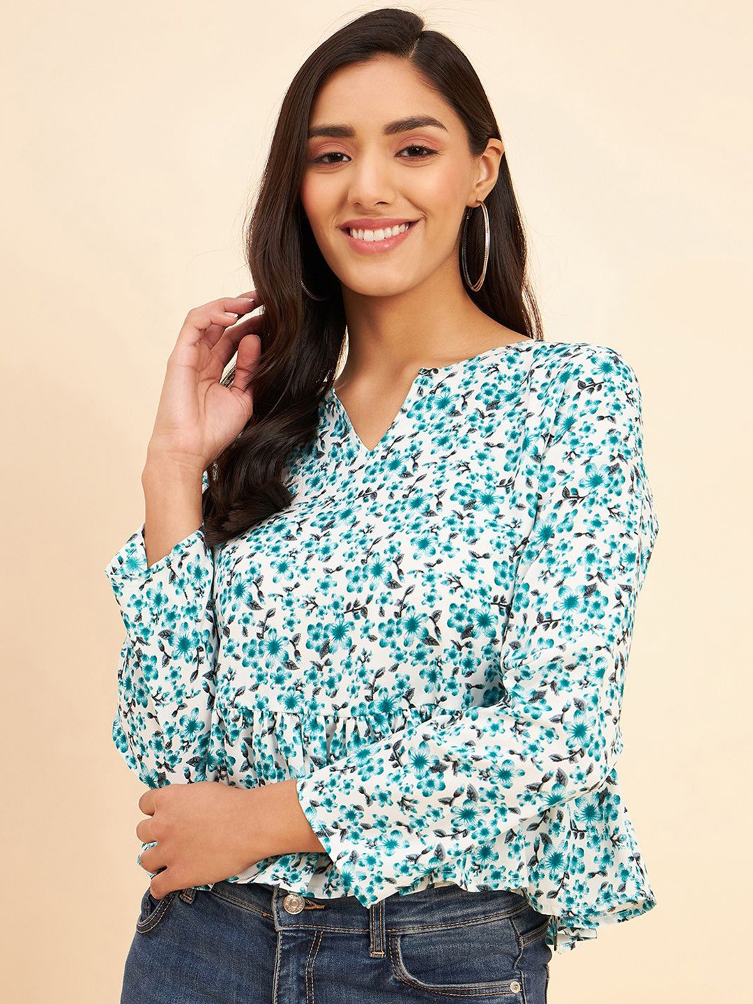 NEESH Floral Print Peplum Top