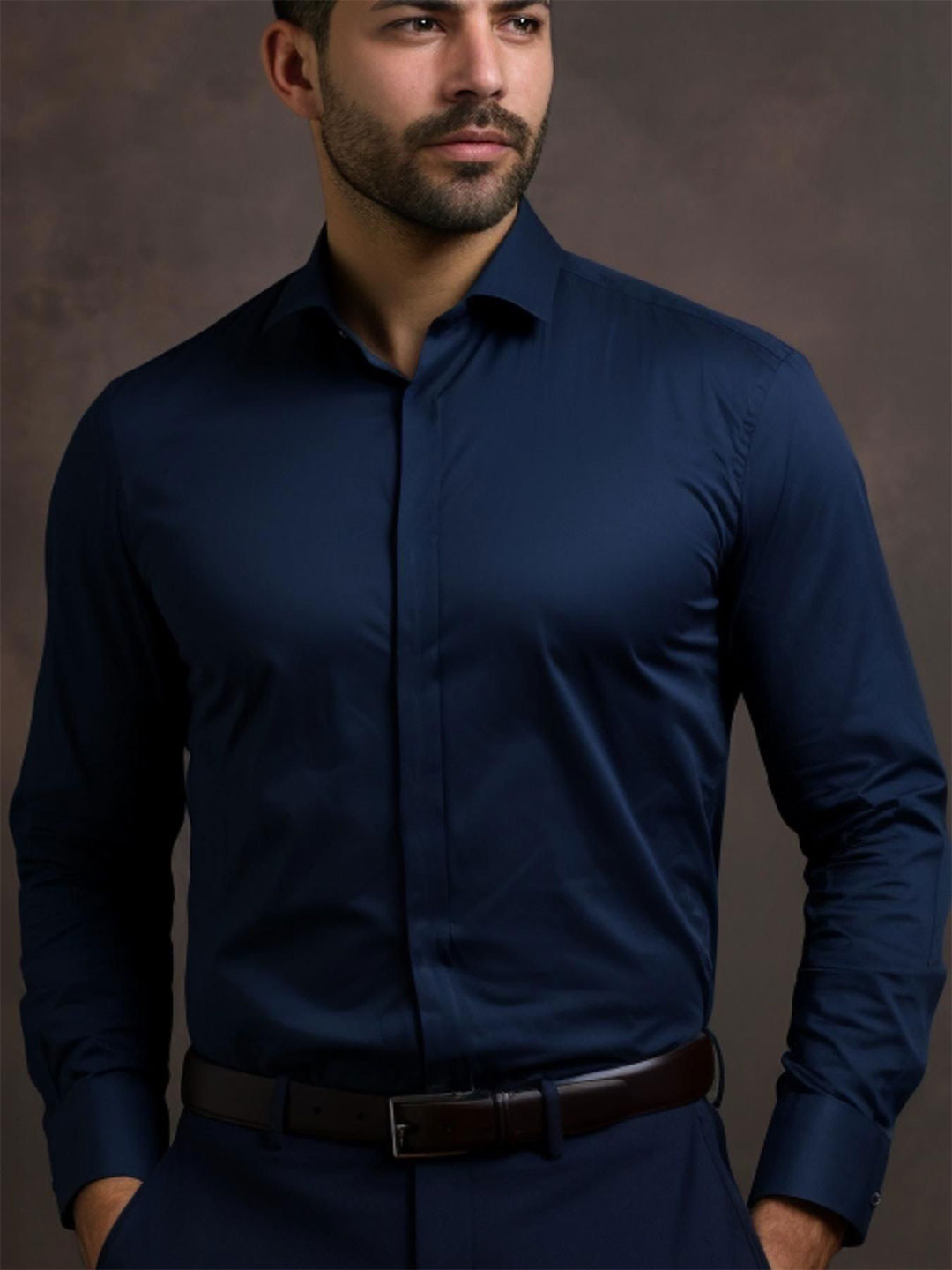 HE SPOKE Solid Satin Stretch Formal Shirt