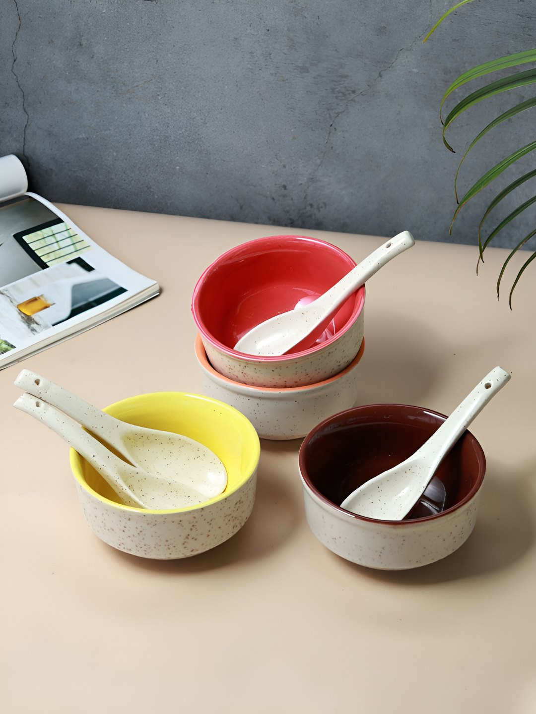 Unravel India Yellow 2025 4 Pieces Ceramic Dishwasher and Microwave Safe Serving Bowl