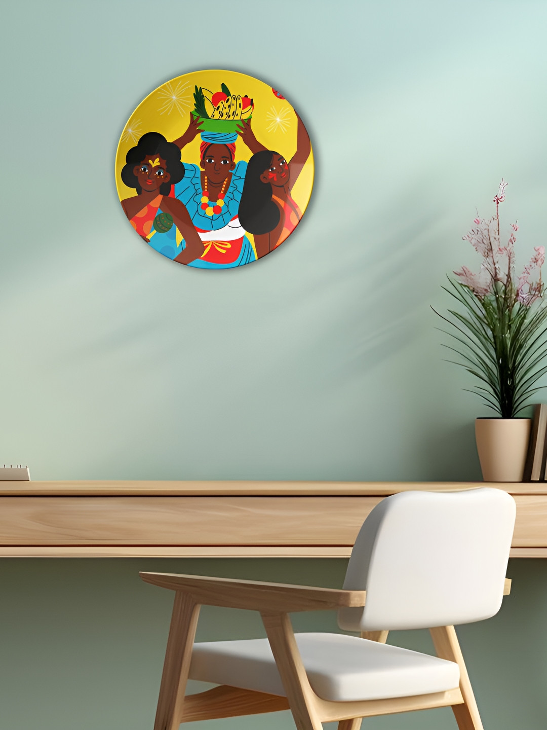 THE QUIRKY HOME Vibrant Traditions Ceramic Ethnic Motifs Glossy Hall Wall Plates-10In