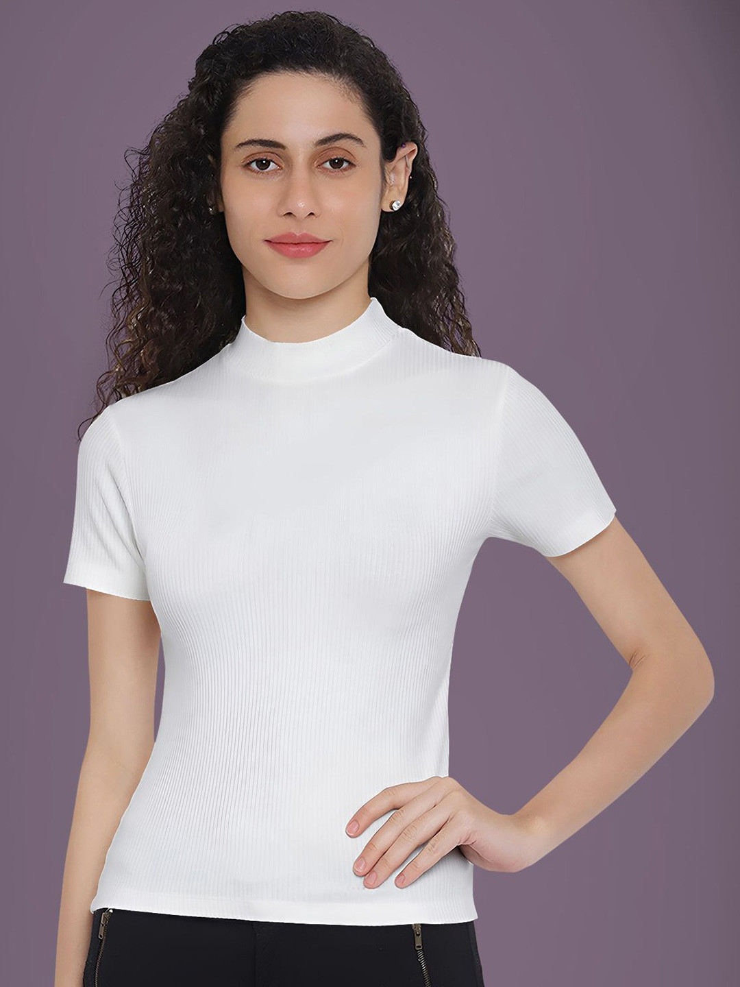 Dream Beauty Fashion top-58-tripta-white Women Solid Round Neck Full Sleeve Top