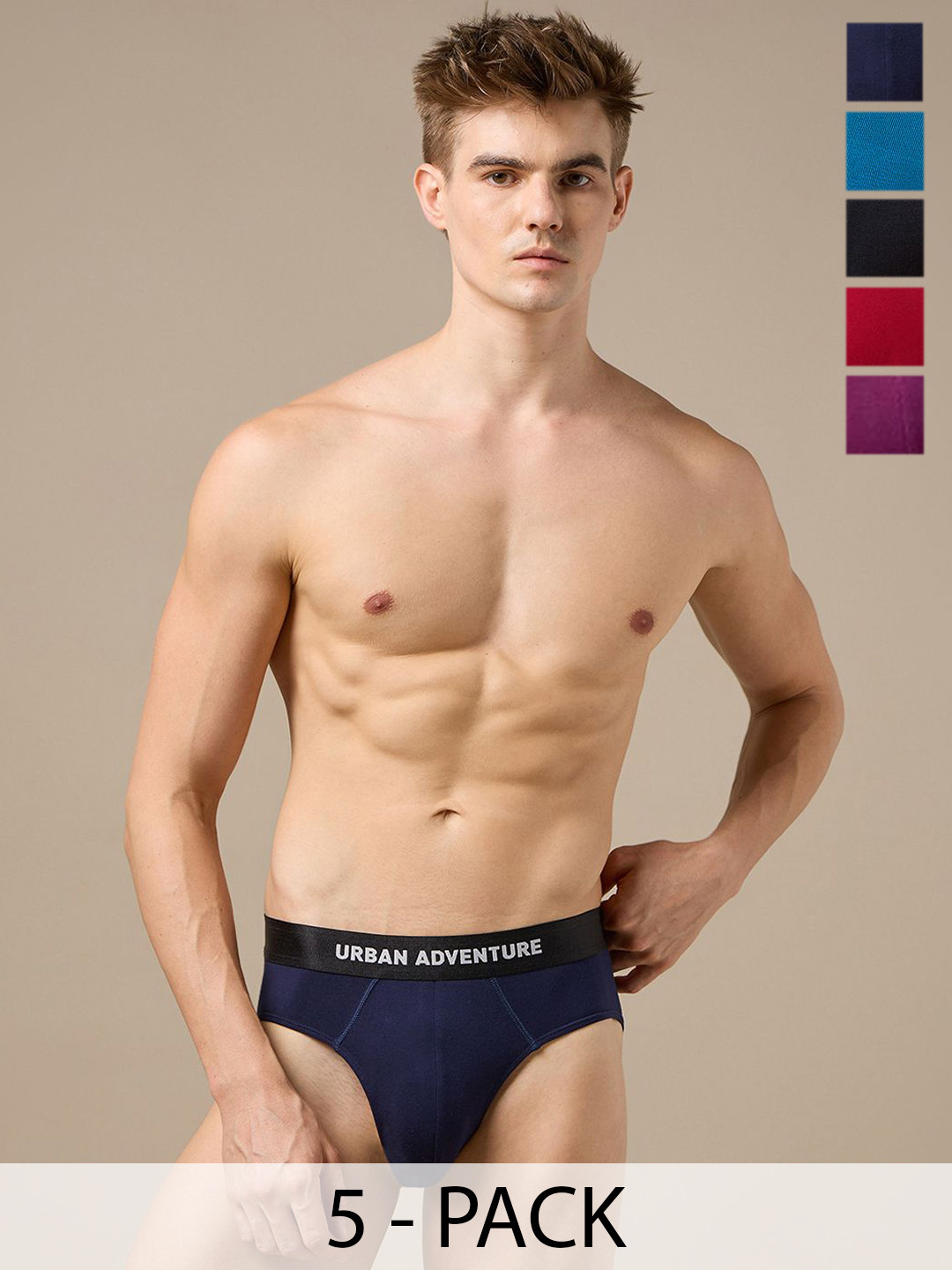 URBAN ADVENTURE Men Pack Of 5 Anti Bacterial Basic Briefs 5UAM-005-B(BLK-NVY-LAG-RED-WINE)