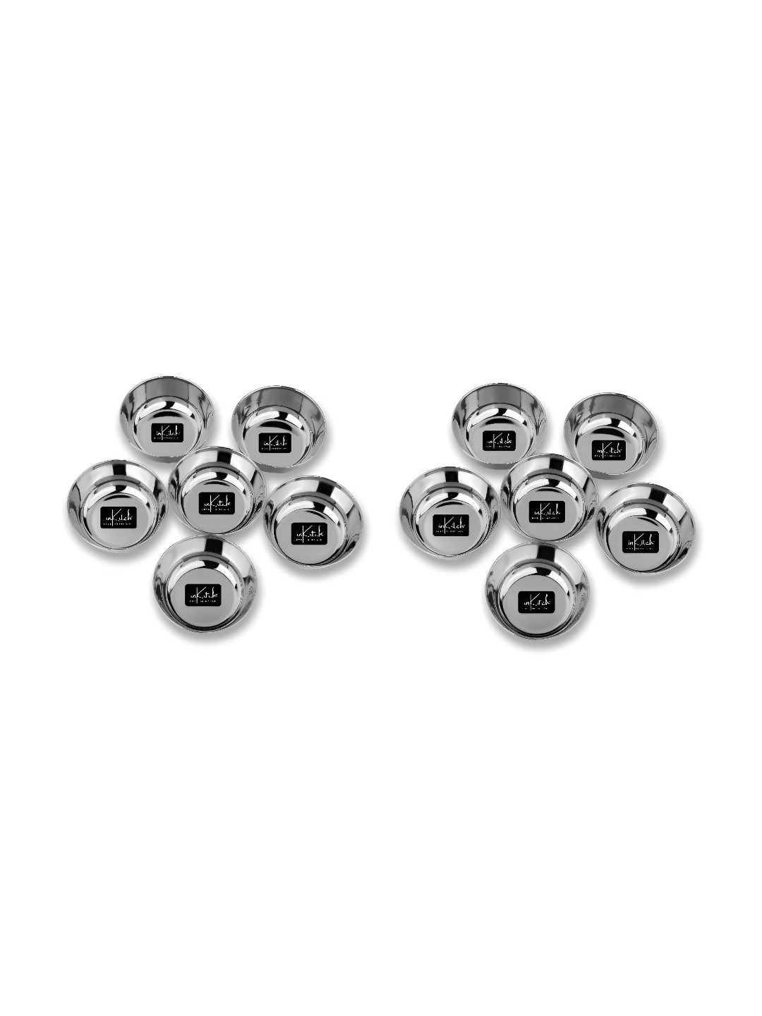 inKitch Silver-Toned 12 Pieces Stainless Steel Glossy Dishwasher Safe Serving Bowls 300 ml