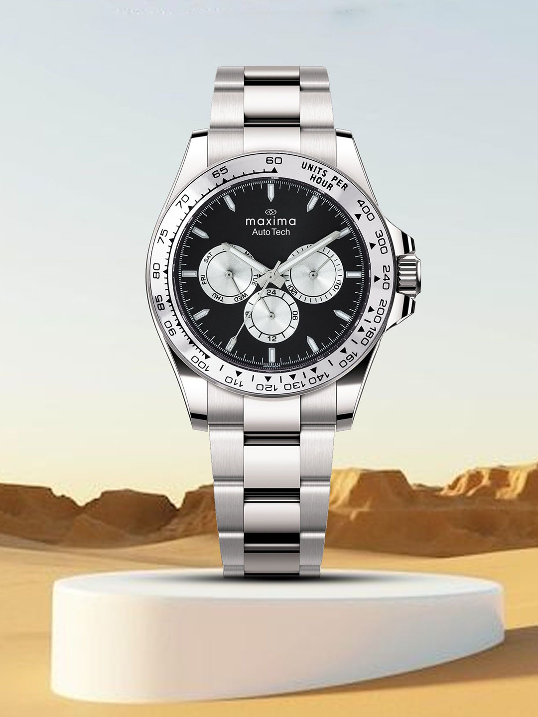 maxima Men Brass Dial & Stainless Steel Bracelet Style Straps Analogue Multi Function Watch 70753CMGI