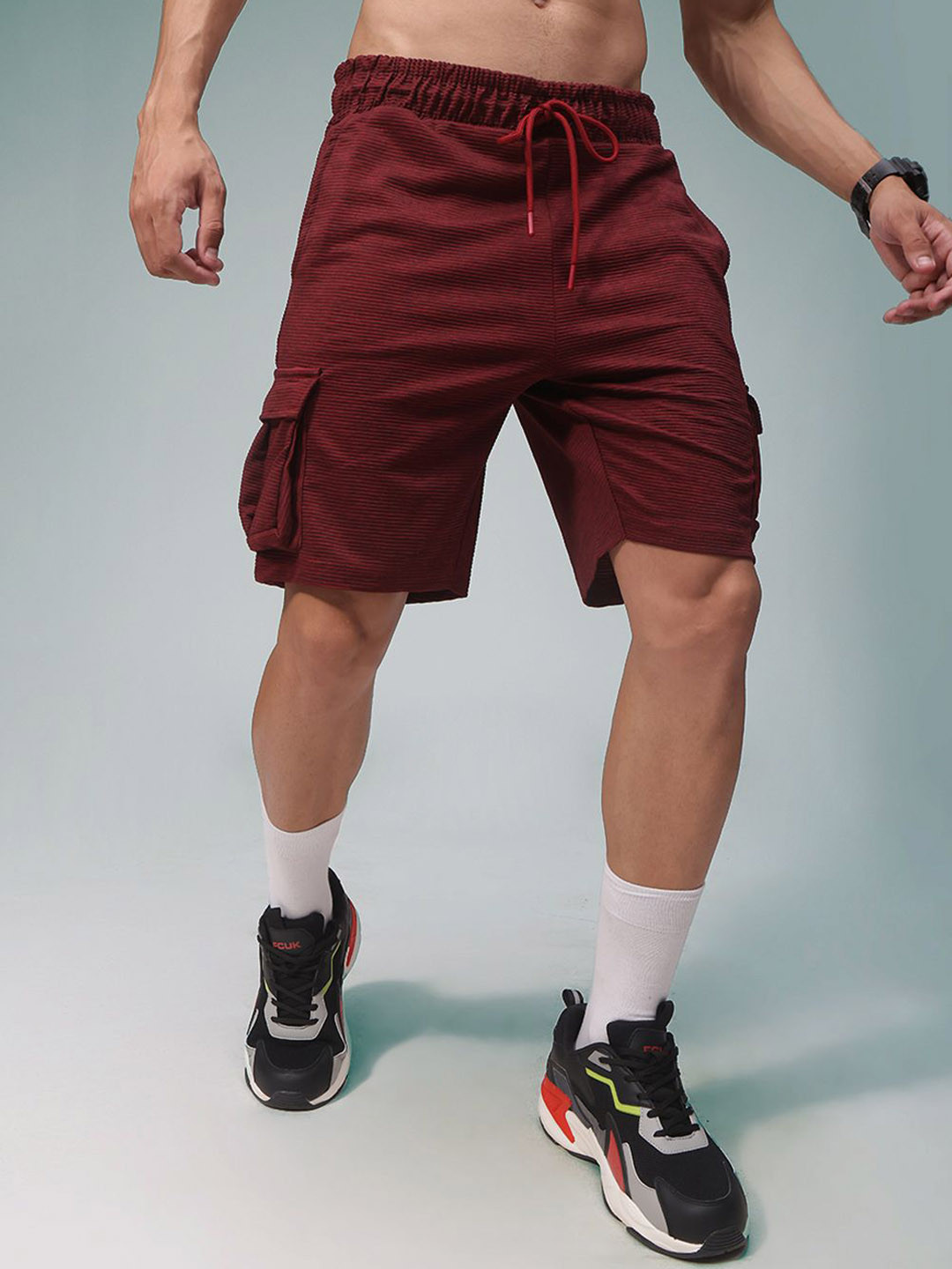 MADSTO Men Striped Cargo Shorts