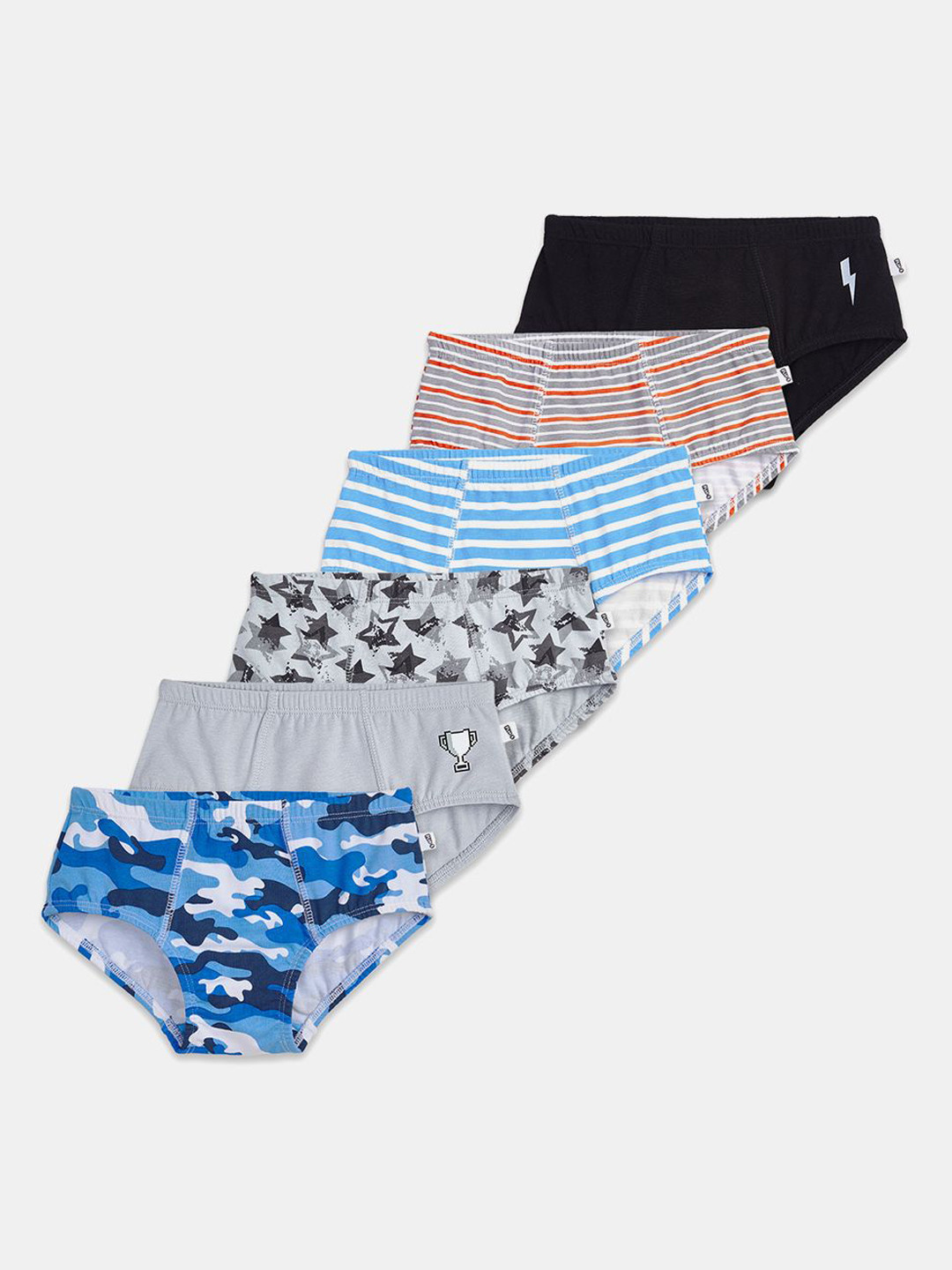 Pack Of 6 Boys Assorted Pure Cotton Printed Basic Briefs UBL-Assorted: 1-2