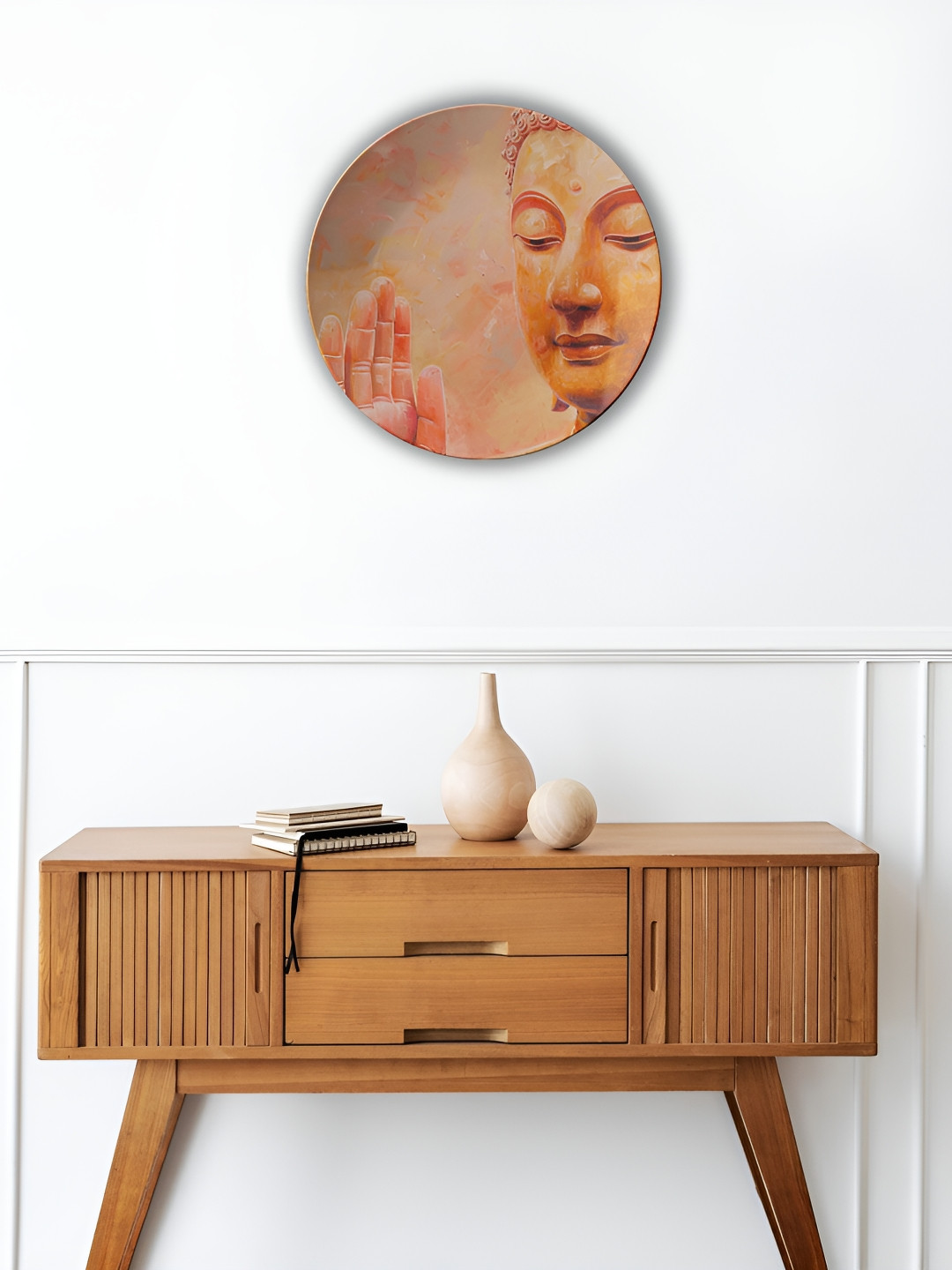 THE QUIRKY HOME Serene Buddha Decorative Ceramic Ethnic Motifs Glossy Wall Plates-10In
