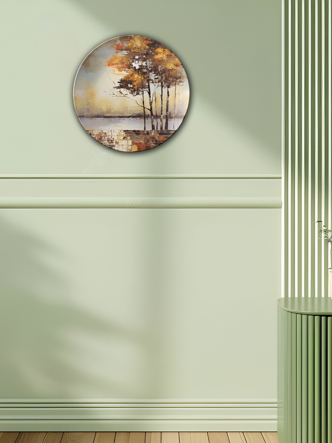 THE QUIRKY HOME A Golden Autumn Crafted Ceramics Glossy Hanging Hall Wall Plates-10In