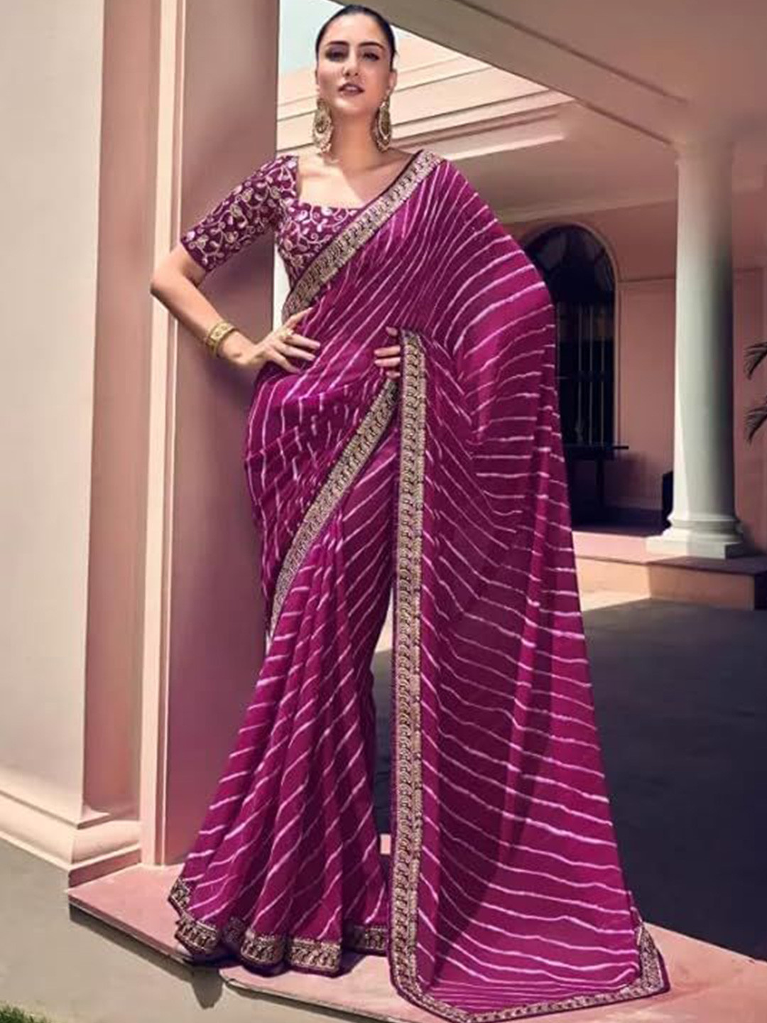DURGA EMPORIO Leheriya Pure Georgette Designer Saree