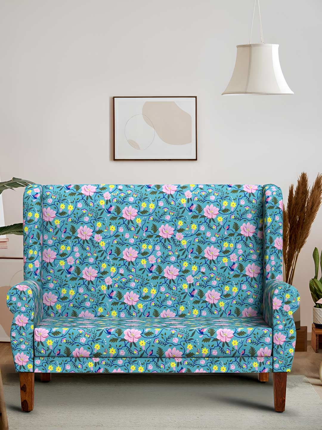 Chumbak Teal Blue & Pink Begum Love Seat Spring Bloom