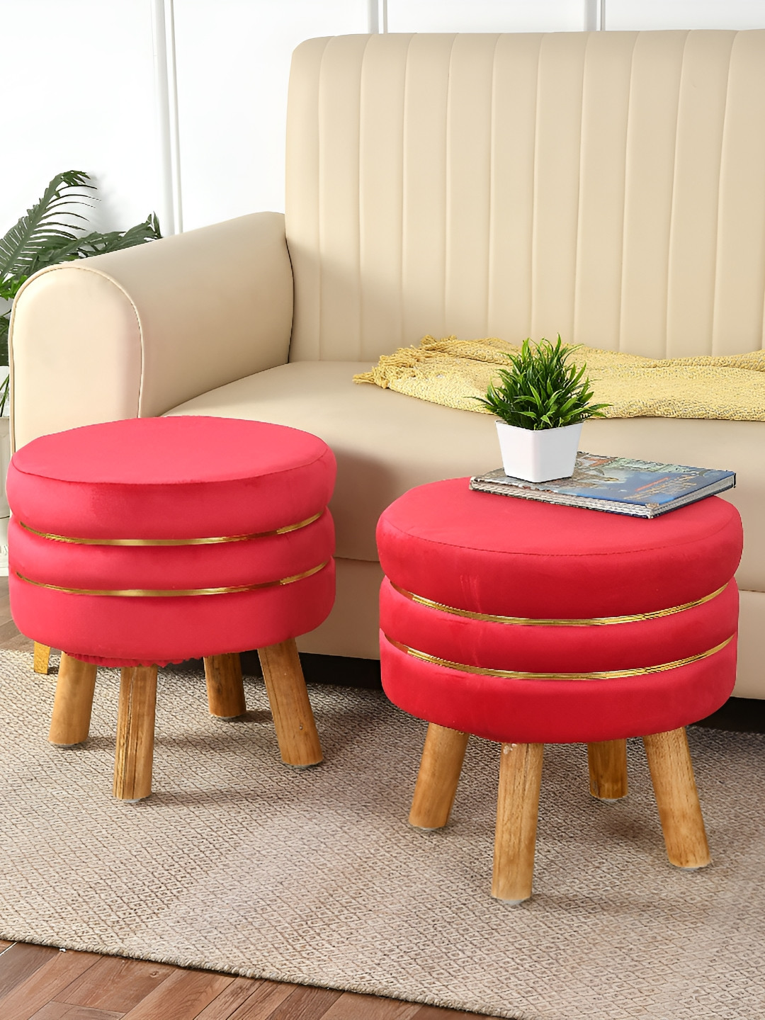 NACIA 2 Pieces Pink Round Shape Ottoman Pouffes Stool
