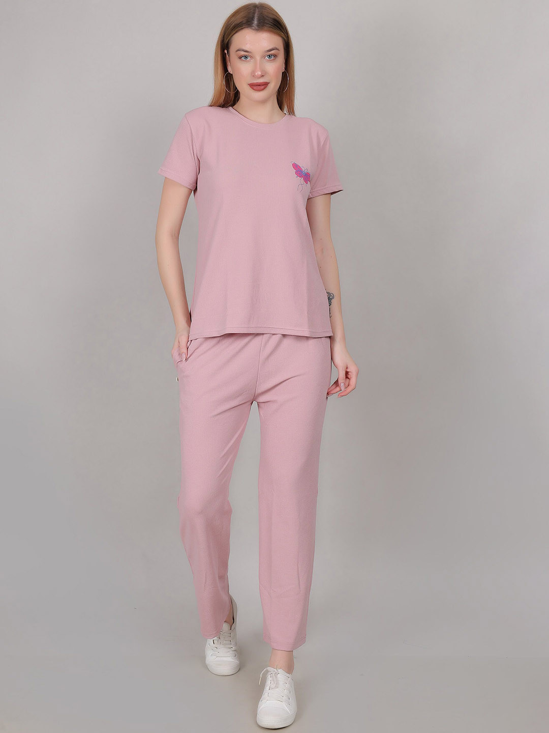 YOUTH ROBE Printed Round Neck Pure Cotton T-Shirt With Trousers