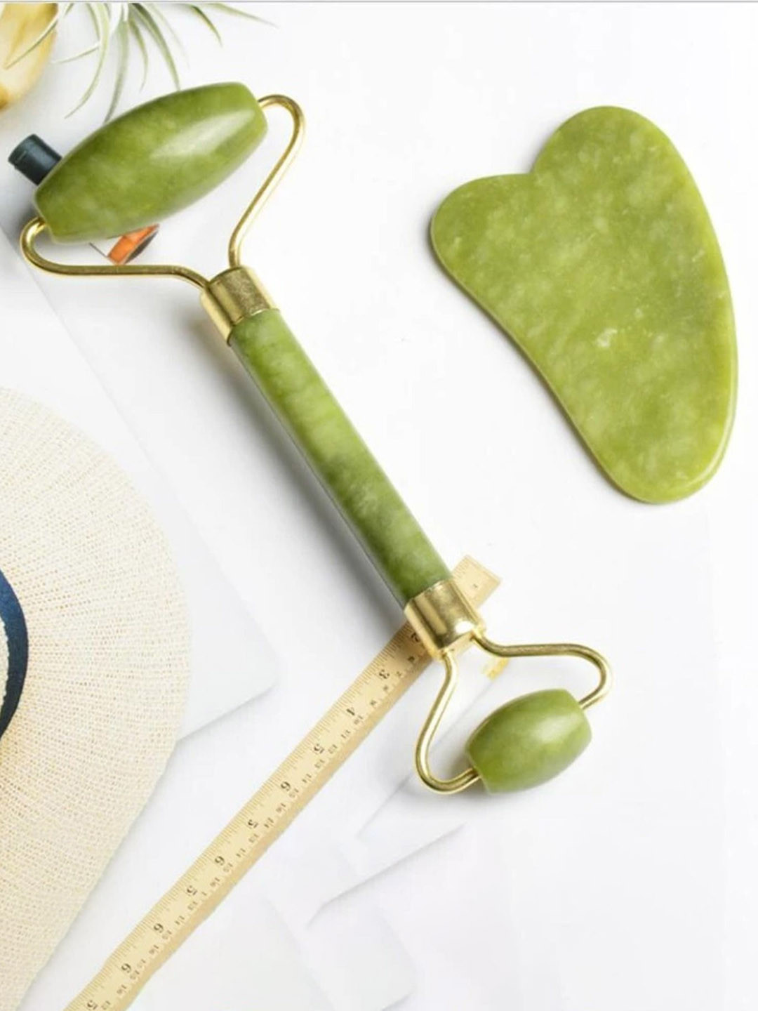 TRENDZIE SKIN CARE Set Of 2 Facial Massage Jade Roller with Guasha For Face & Neck Massage