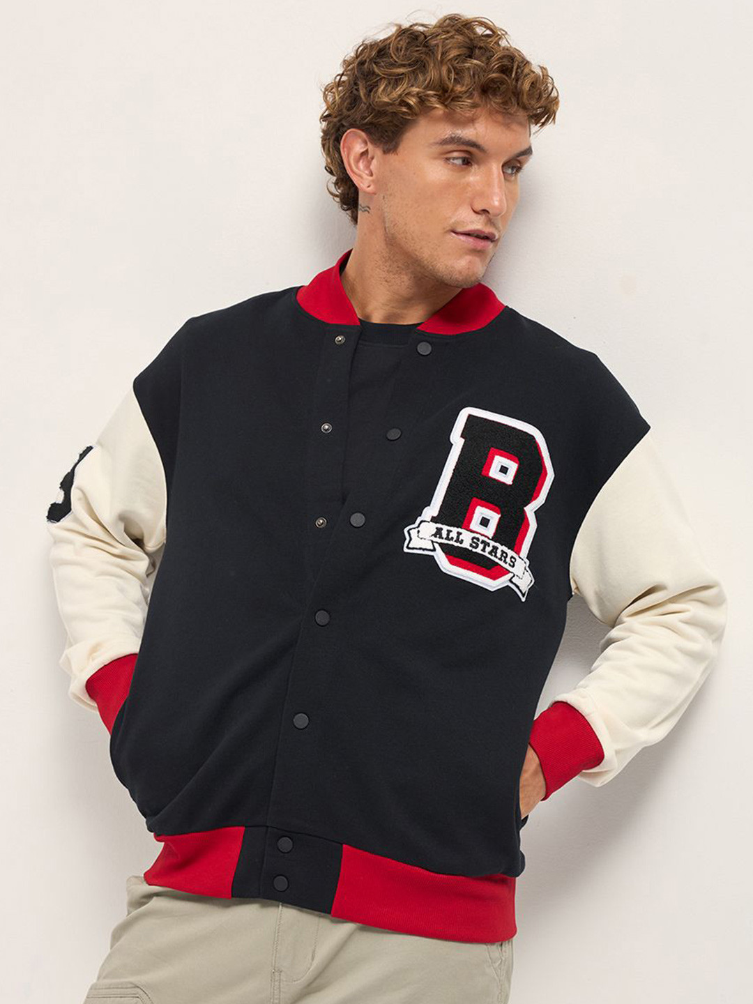 THE BEAR HOUSE Lightweight Outdoor Open Front Pure Cotton Jacket With Patchwork