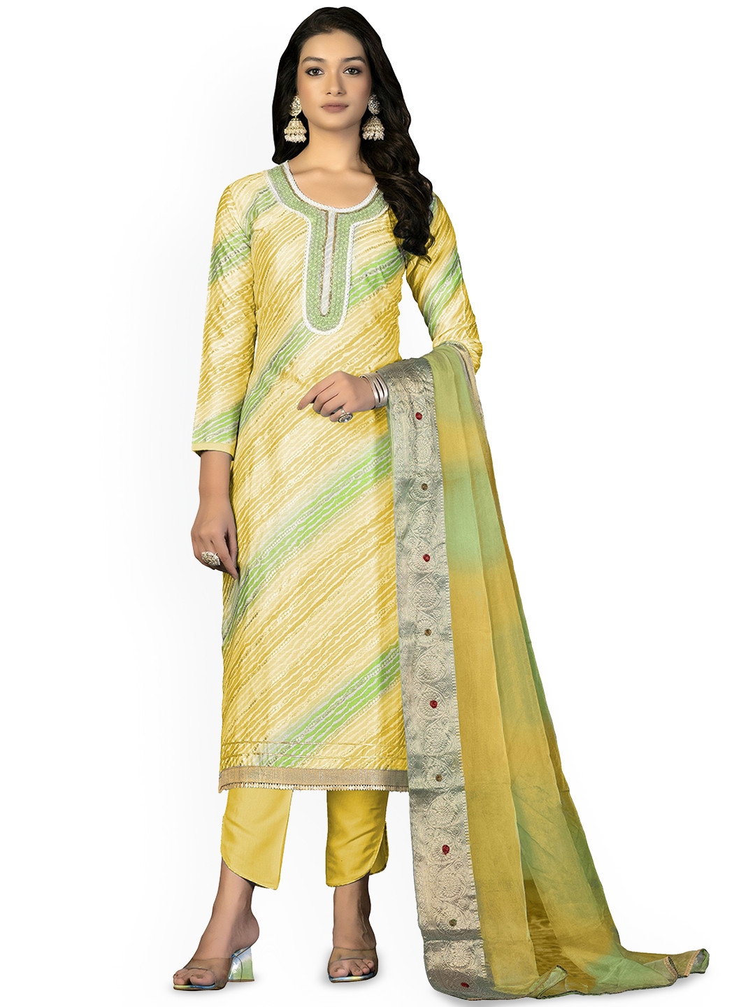 HERE&NOW Embellished Jam Cotton Unstitched Dress Material
