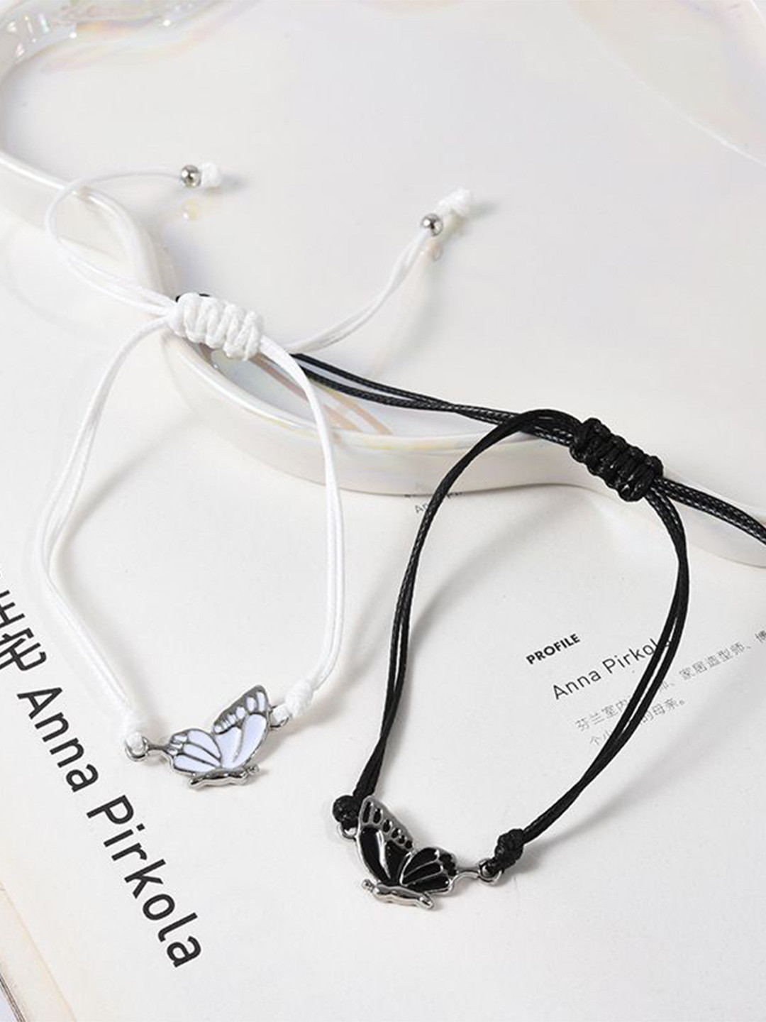 The Roadster Lifestyle Co Set Of 2 Silver Plated Butterfly Thread Bracelet