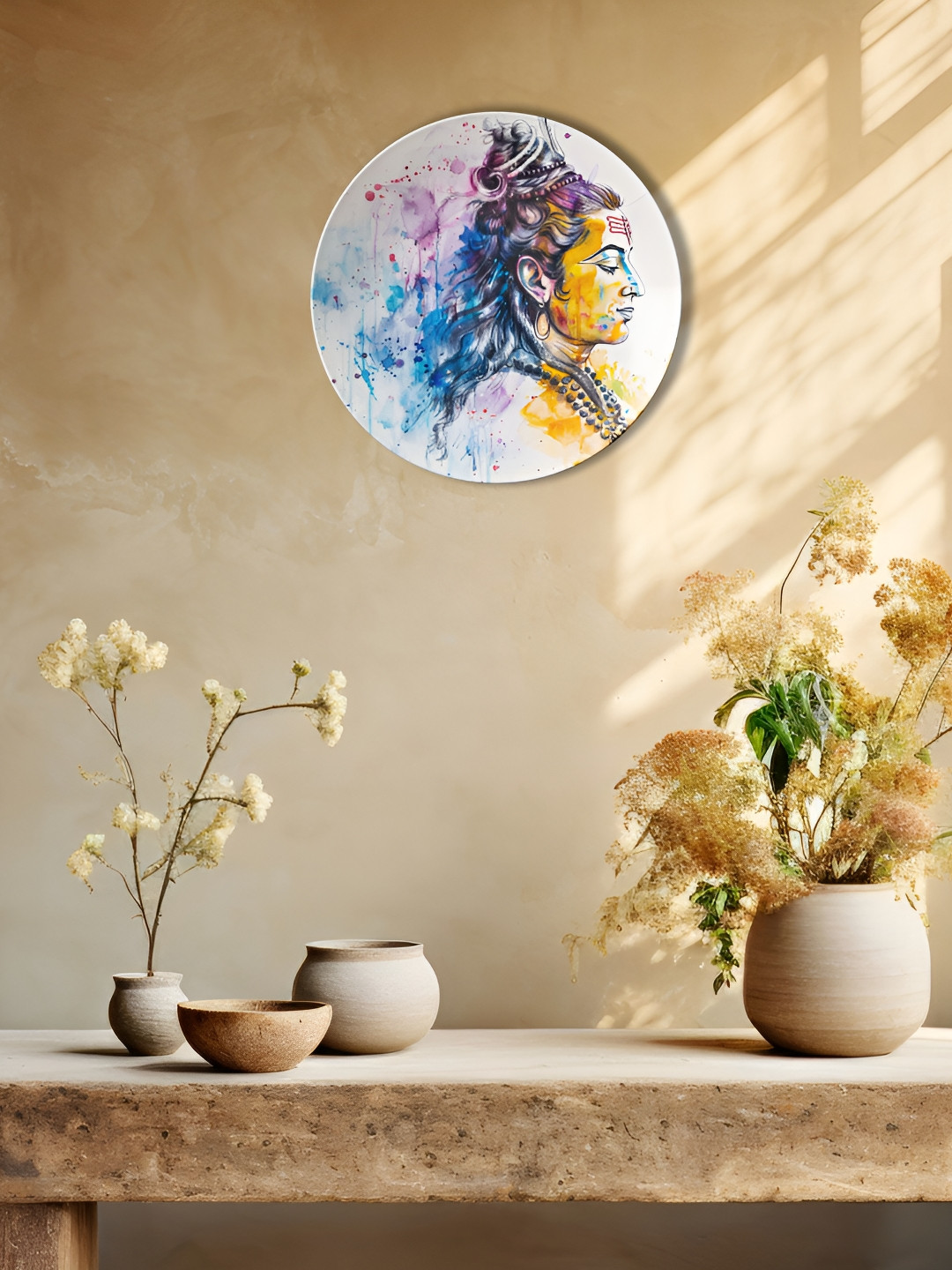 THE QUIRKY HOME Shiva's Graceful Gaze Crafted Ceramics Antique Hall Wall Plates-8In