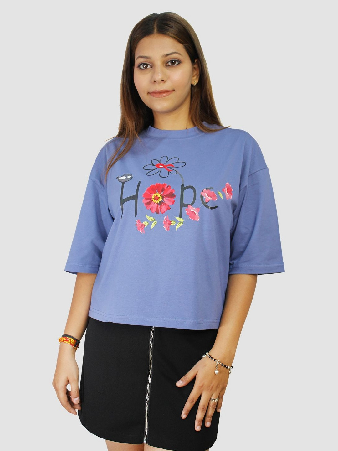 Women Crop Flower Printed Graphic Cotton Tees