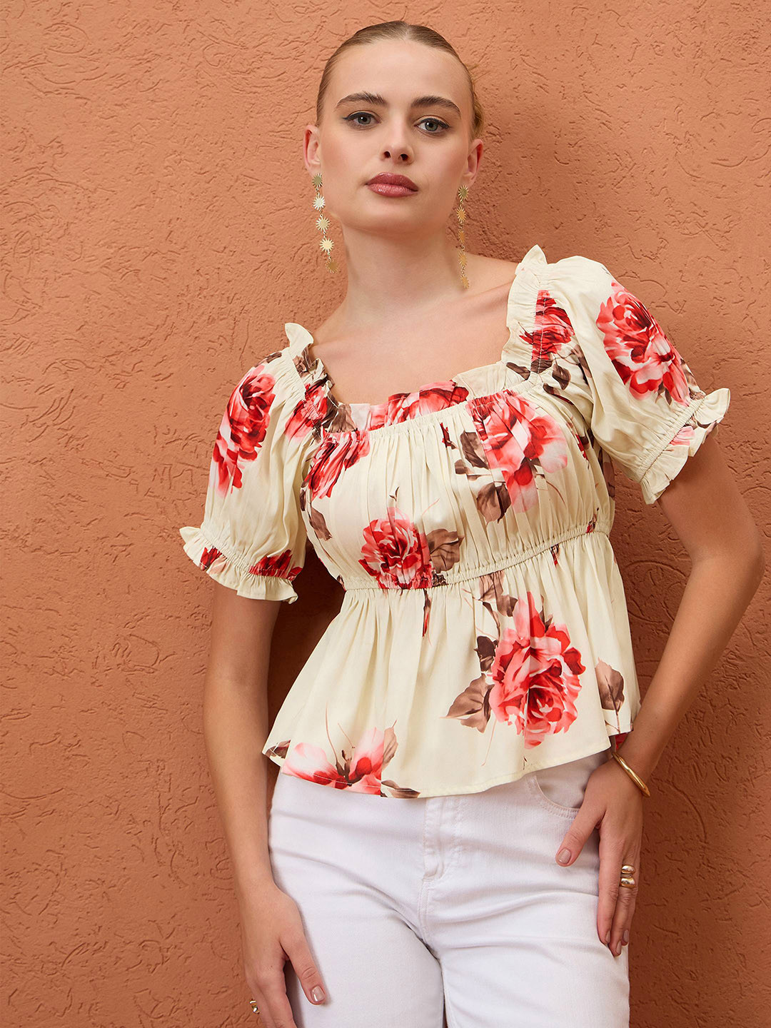 CORSICA Floral Printed Ruffe Detail Empire Top