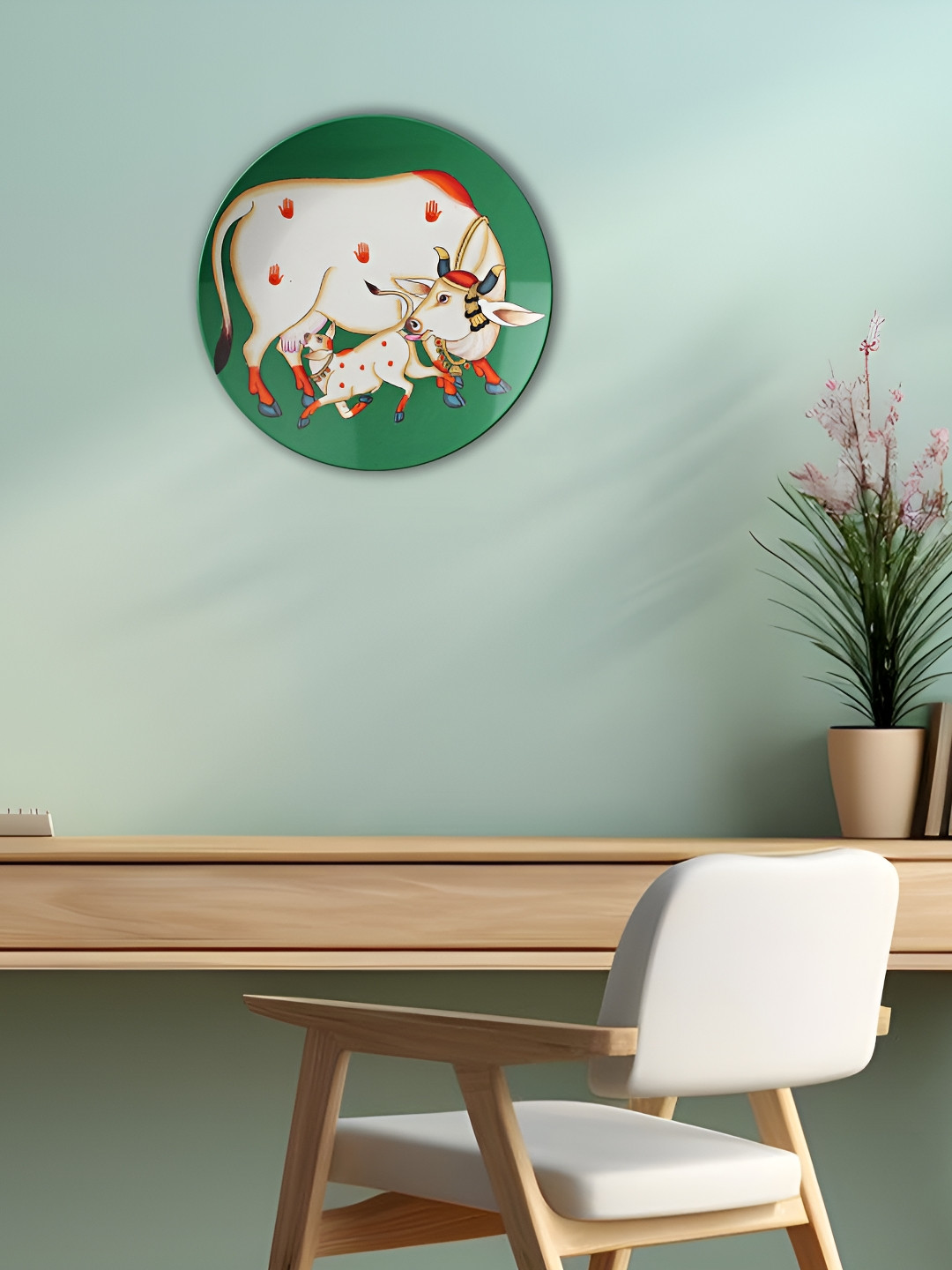 THE QUIRKY HOME A Bovine Bond Crafted Ceramics Glossy Hanging Hall Wall Plates-9.8In