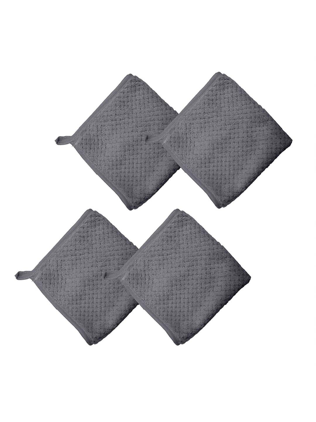 HOUSSE Grey 4 Pieces 350 GSM Microfiber Ultra Absorbent Super Dry Face Towels