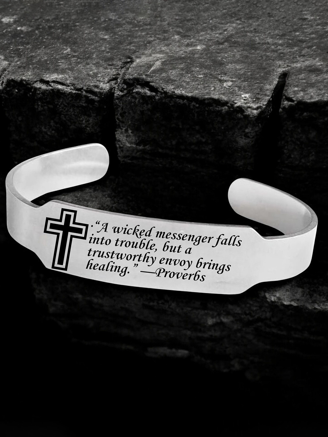 M Men Style Stainless Steel Catholic Baptism Bible Verse Christian Cuff Bracelet