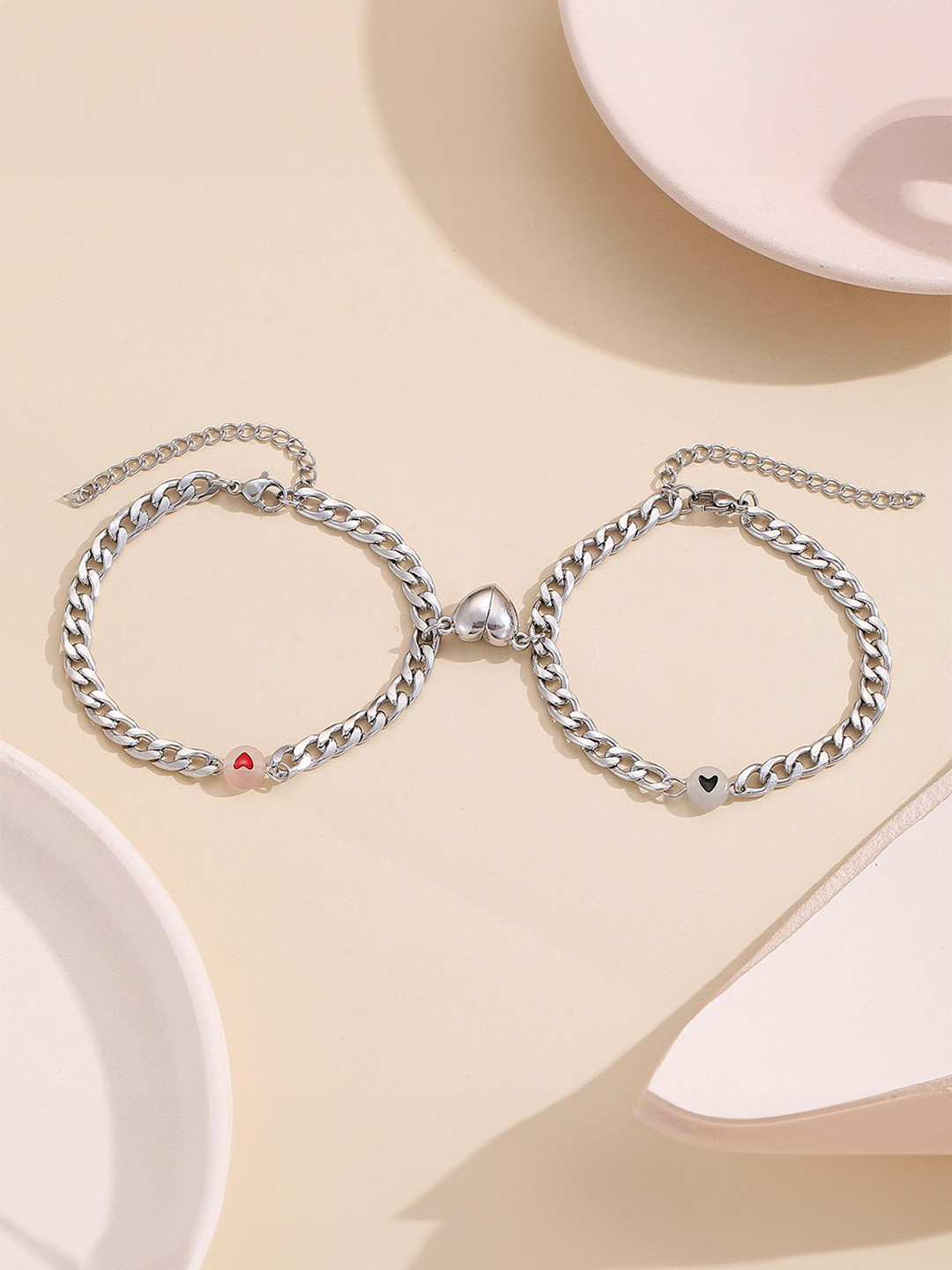 The Roadster Lifestyle Co Women Set Of 2 Silver Plated Heart Charm Bracelets