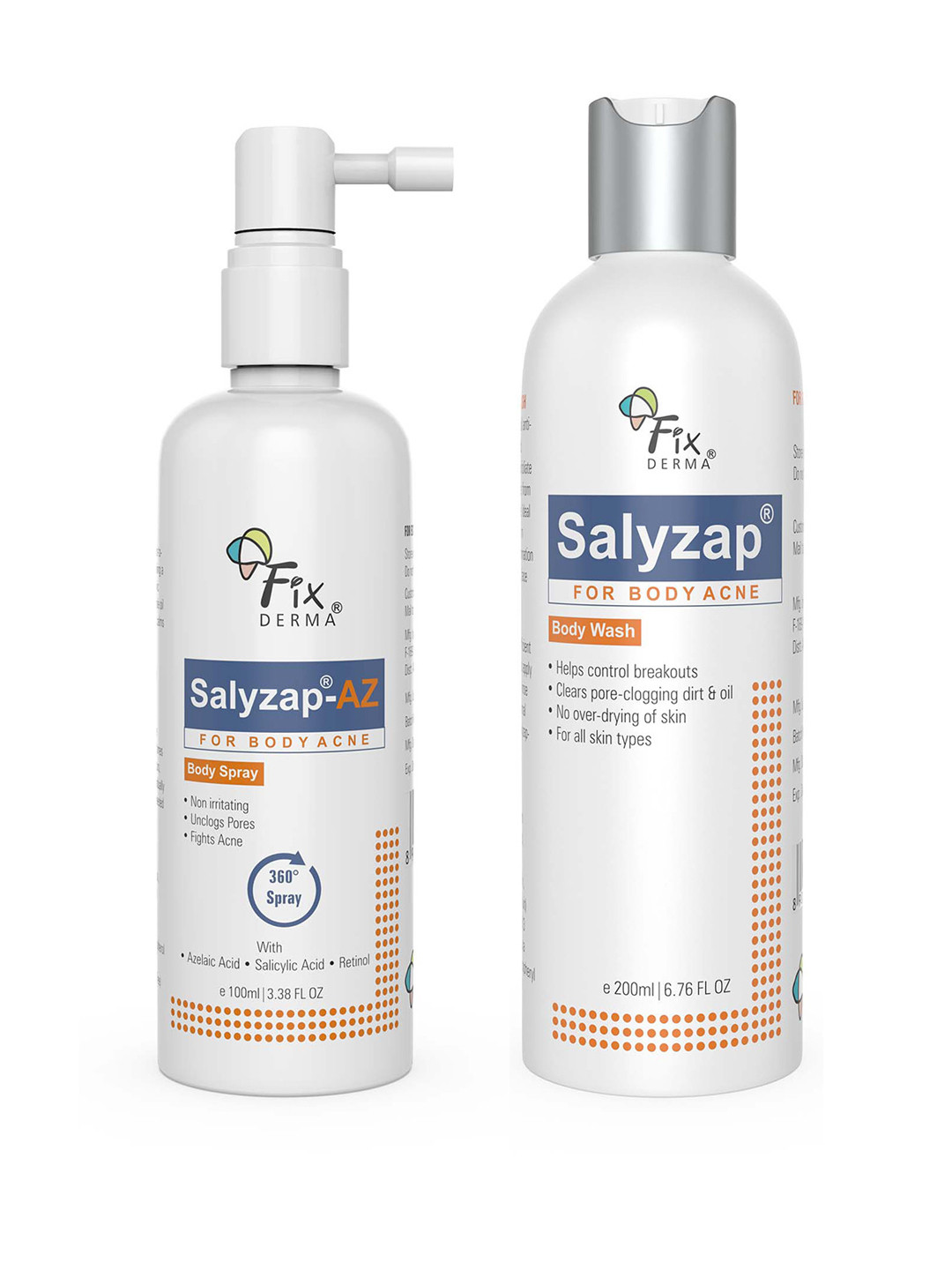 FIXDERMA Set Of Salyzap Body Wash & Body Spray For Body Acne - 200ml + 100ml