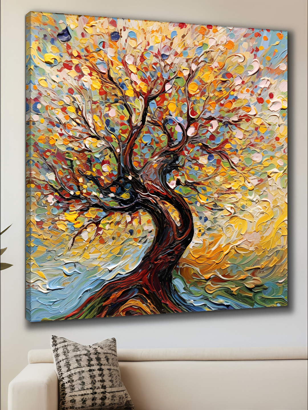 Myntra Elegant Homes Blue & Yellow Canvas Tree Wall Art