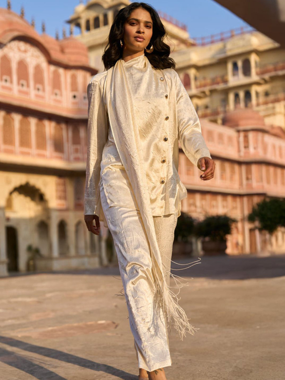 Dash and Dot Crushed Draped Scarf & Pant Co-Ords