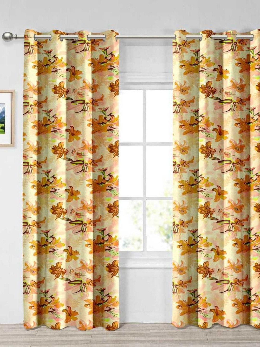 Aura Rose & Mustard Set of 2 Floral Door Curtain