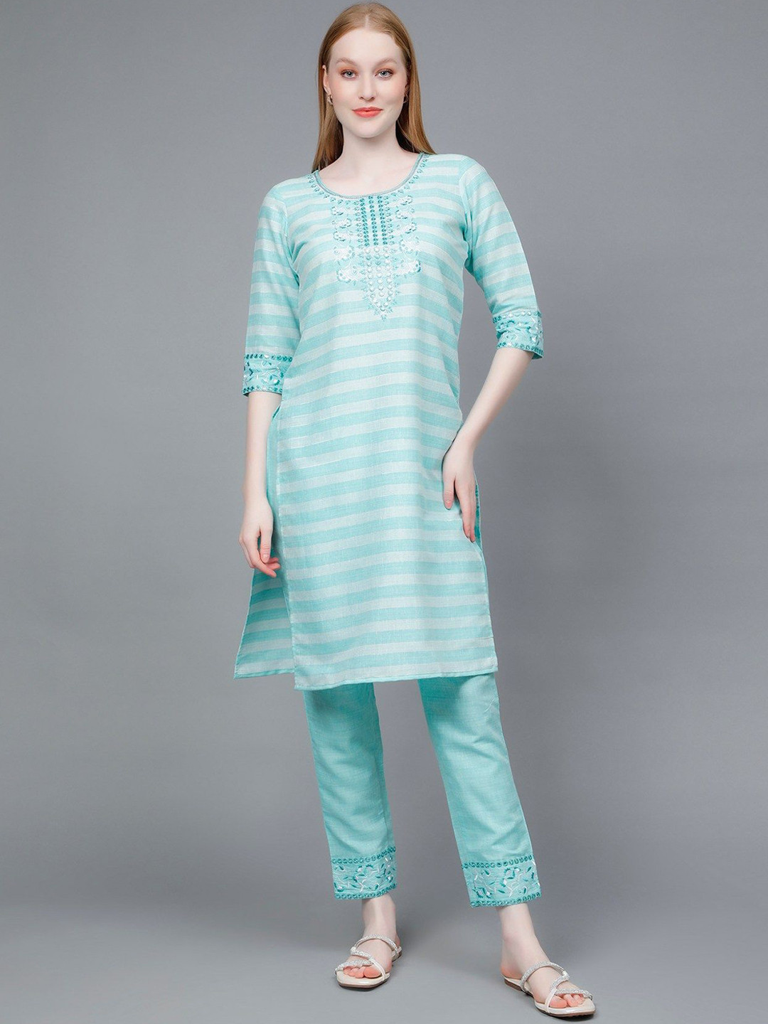 MORDEN MUSE Ethnic Motifs Embroidered Mirror Work Kurta with Trouser