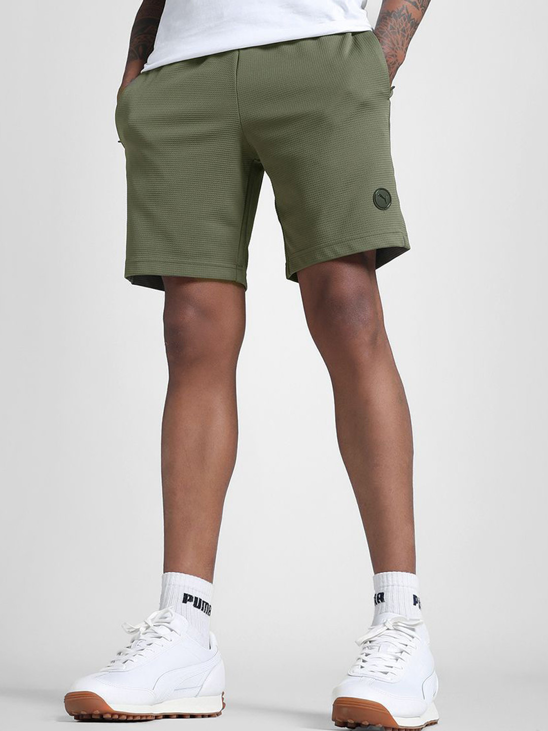 Puma Men Regular Fit Mid-Rise Elevated ESS Waffle Shorts