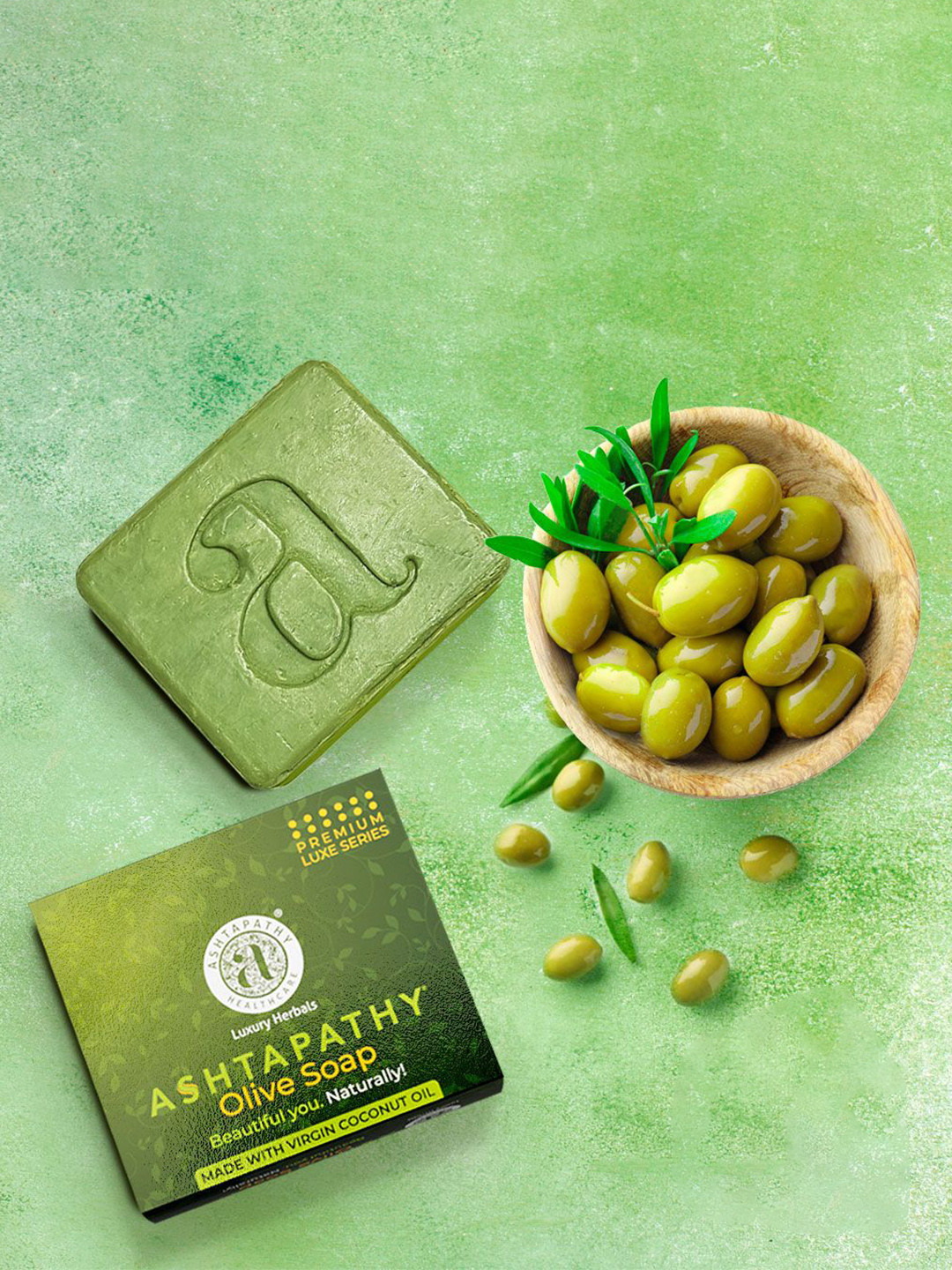 Ashtapathy Set Of 3 Olive Soap With Virgin Coconut Oil - 125 g Each