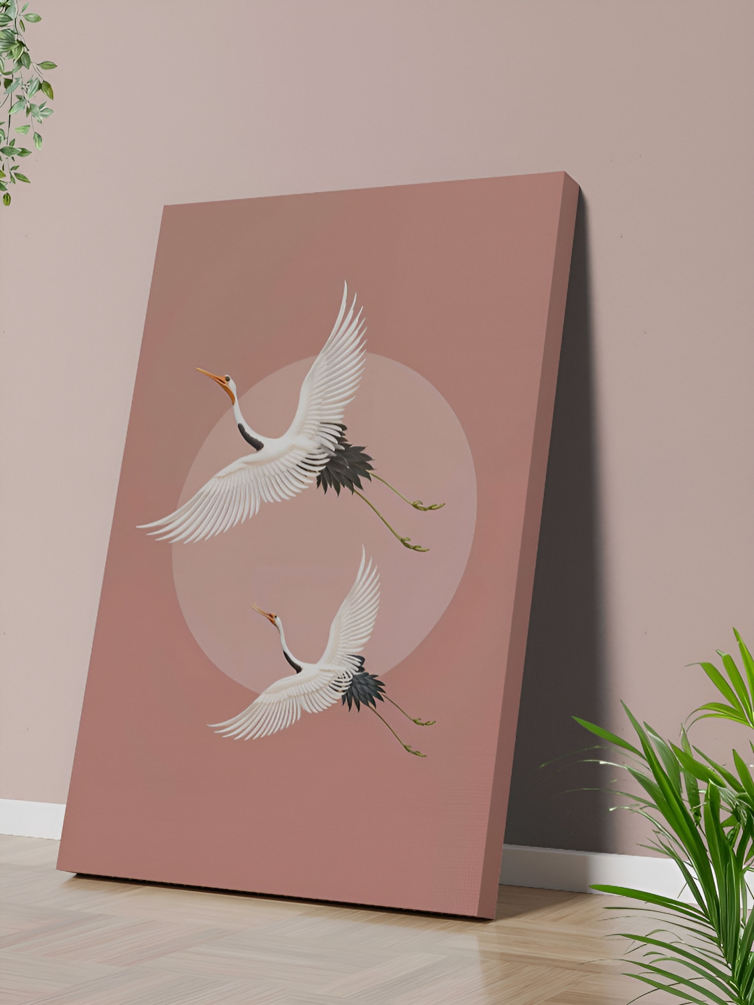 SAF Pink & White Flying Birds Canvas Birds and Animals Wall Painting