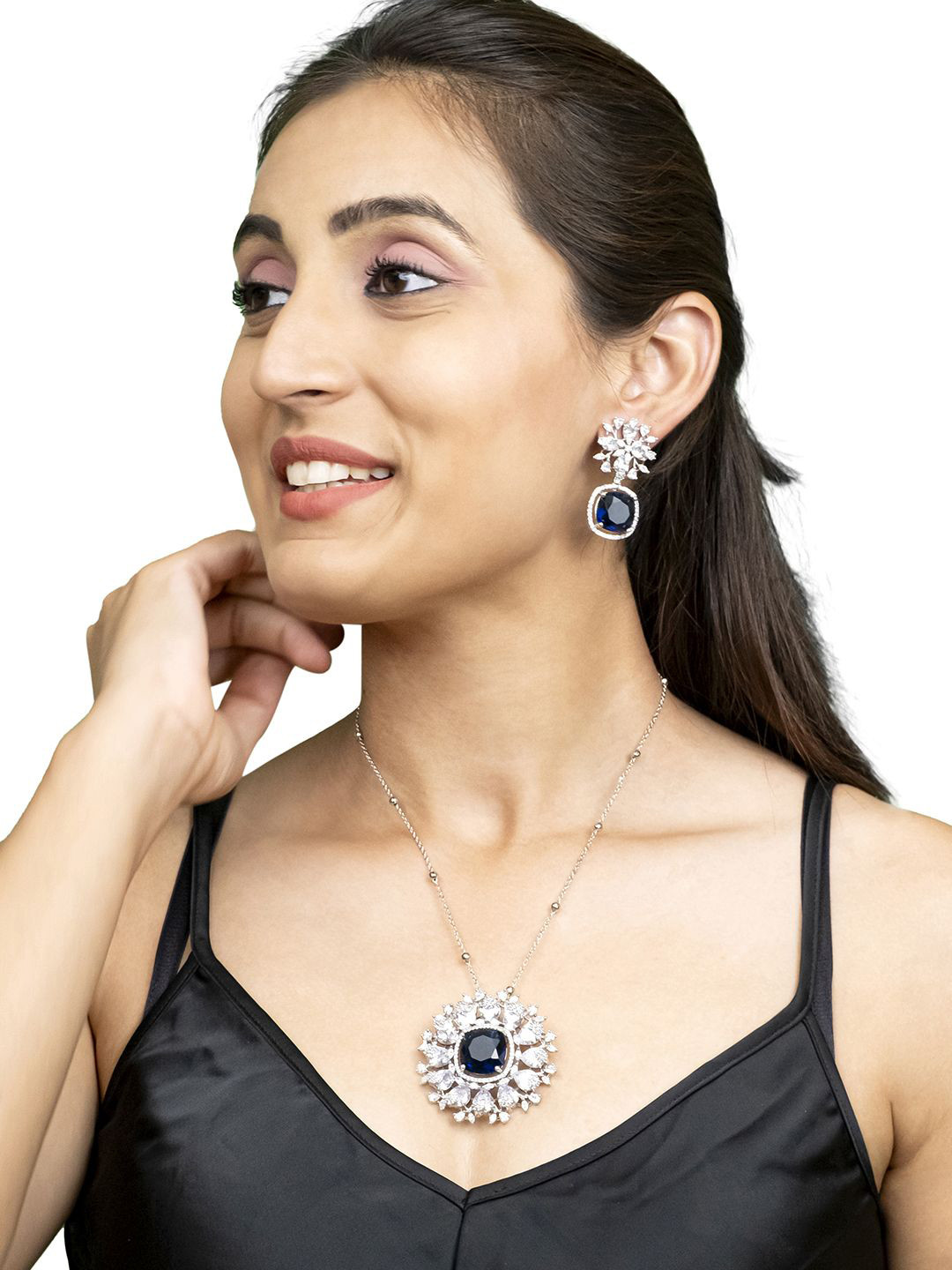Shining Jewel - By Shivansh Silver-Plated AD & CZ And Crystals Stone Studded Jewellery Set