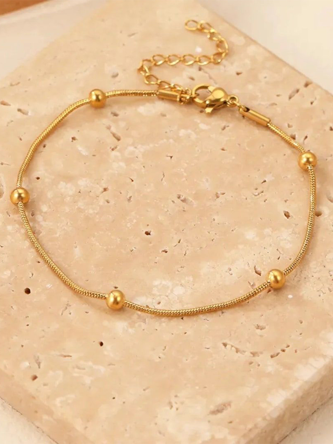 JEWILLEY Set of 2 Gold-Plated Artificial Beads Anklet