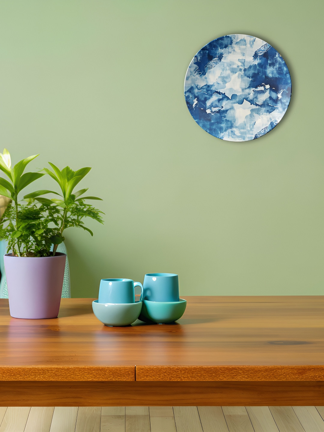 THE QUIRKY HOME Splatters of Blue Crafted Ceramics Matte Hanging Hall Wall Plates-8In