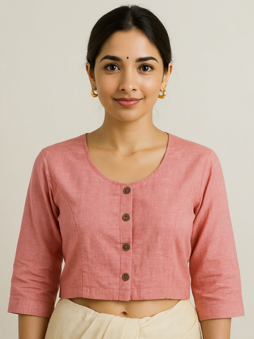 HOUSE OF MAITHILI Hand Embroidered Pure Cotton Round Neck Saree Blouse