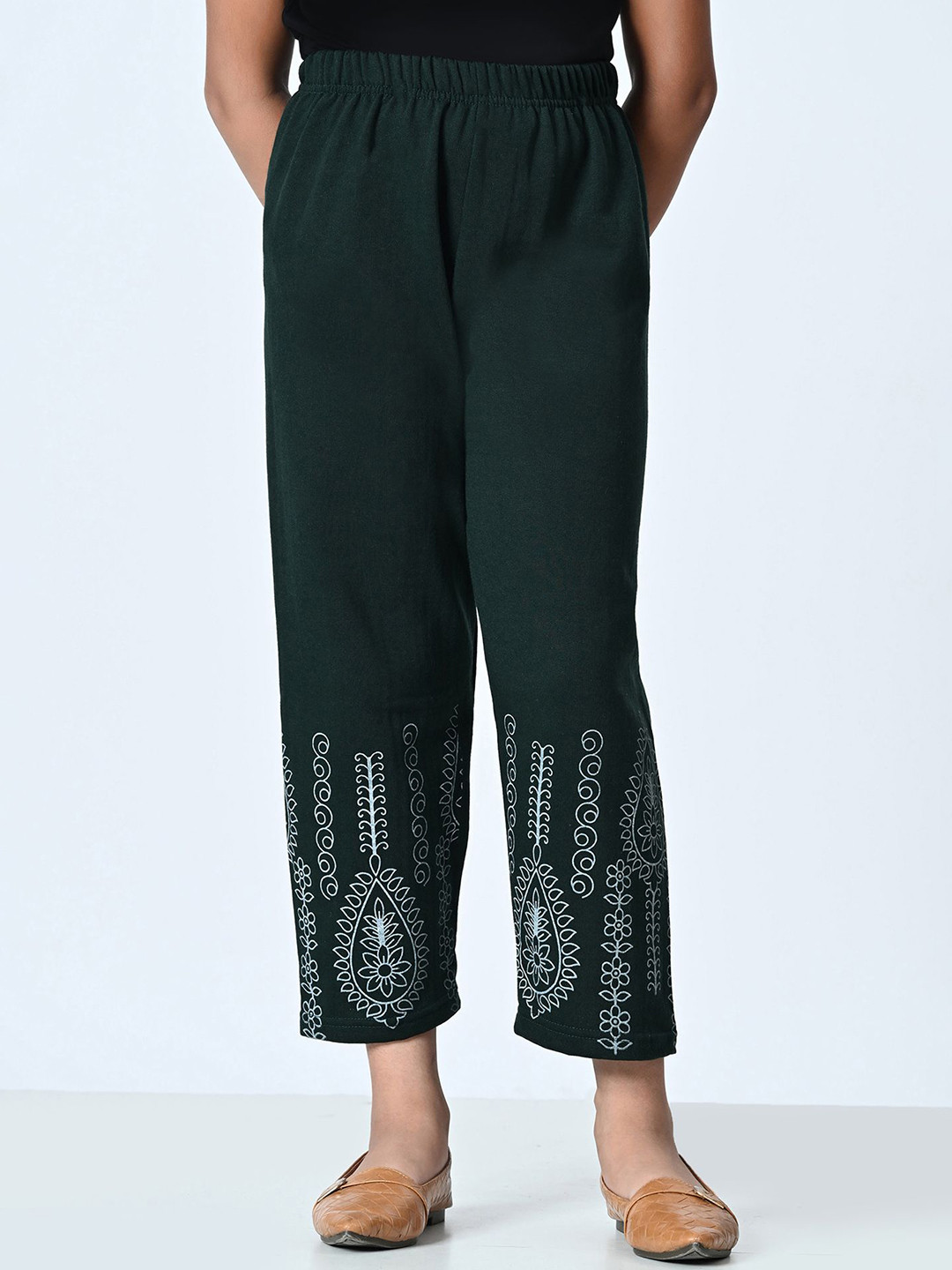 BAESD Girls Ethnic Motifs Printed High-Rise Fleece Warm Trousers