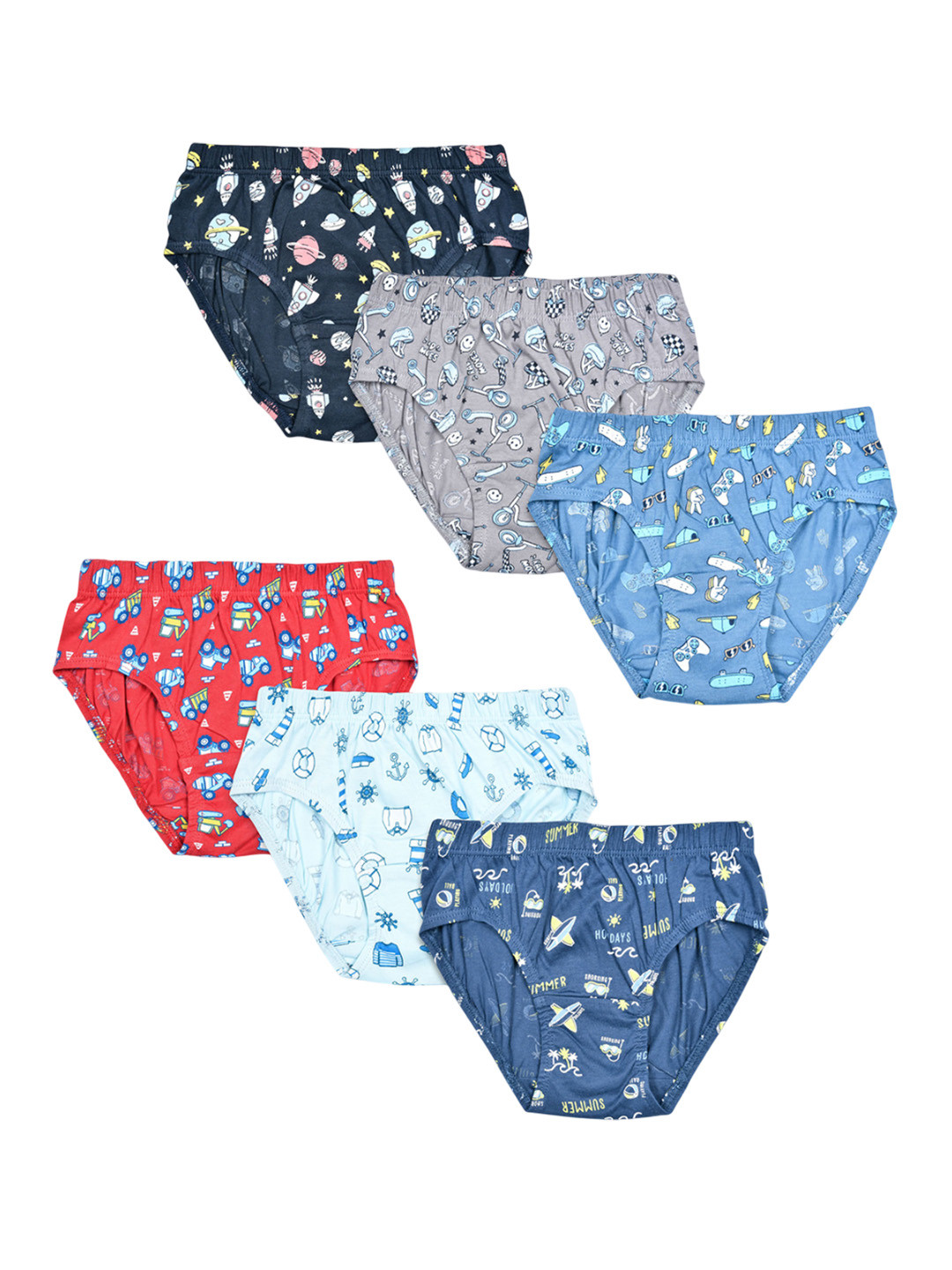 Revvo Junior Boys Pack Of 6 Printed Pure Cotton Basic Briefs RJF-604